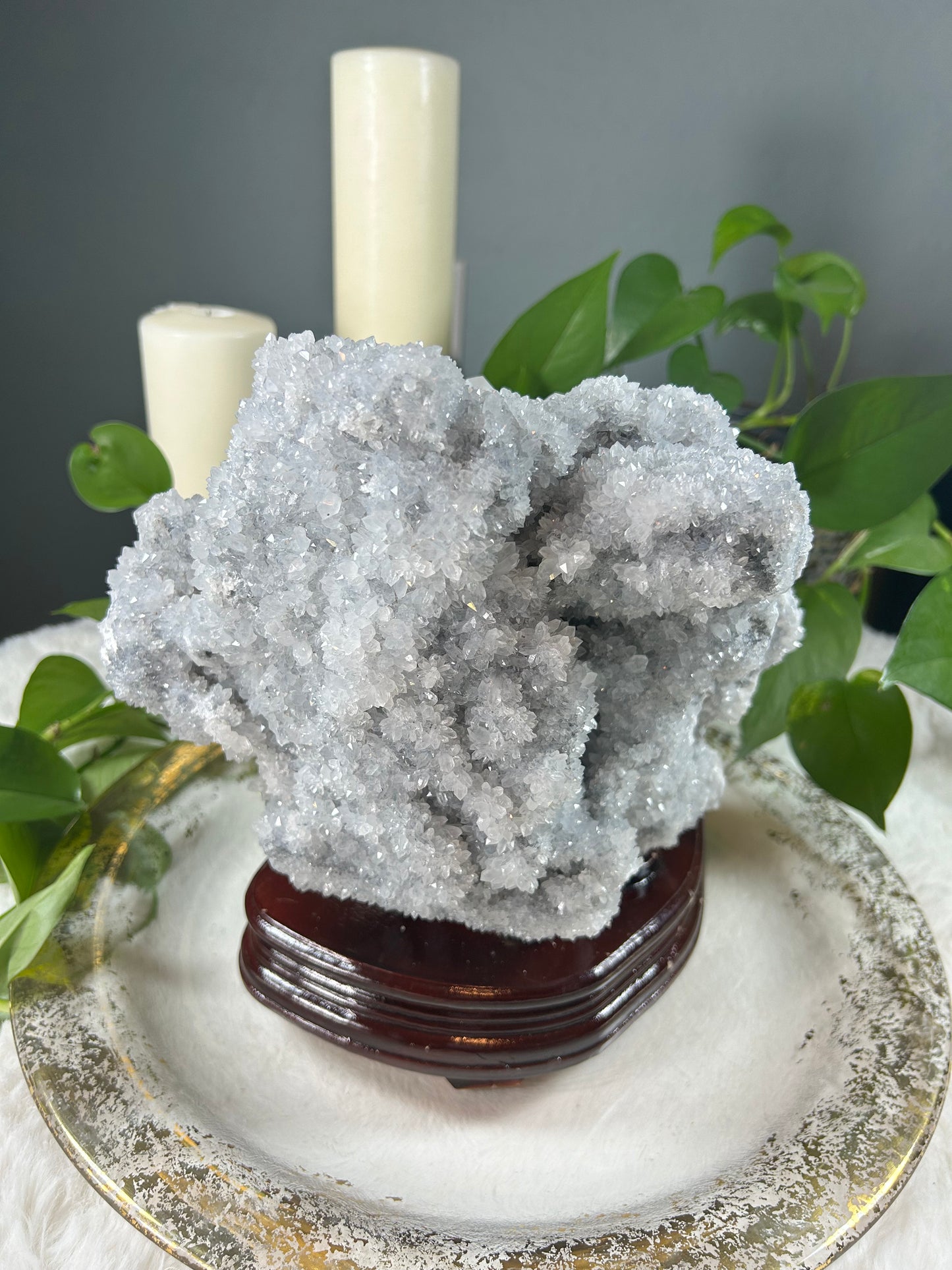 XX-Large sphalerite raw druzy piece with custom stand and gorgeous calcite inclusions - 16.2 pounds (9in x 11in x 8.5in)