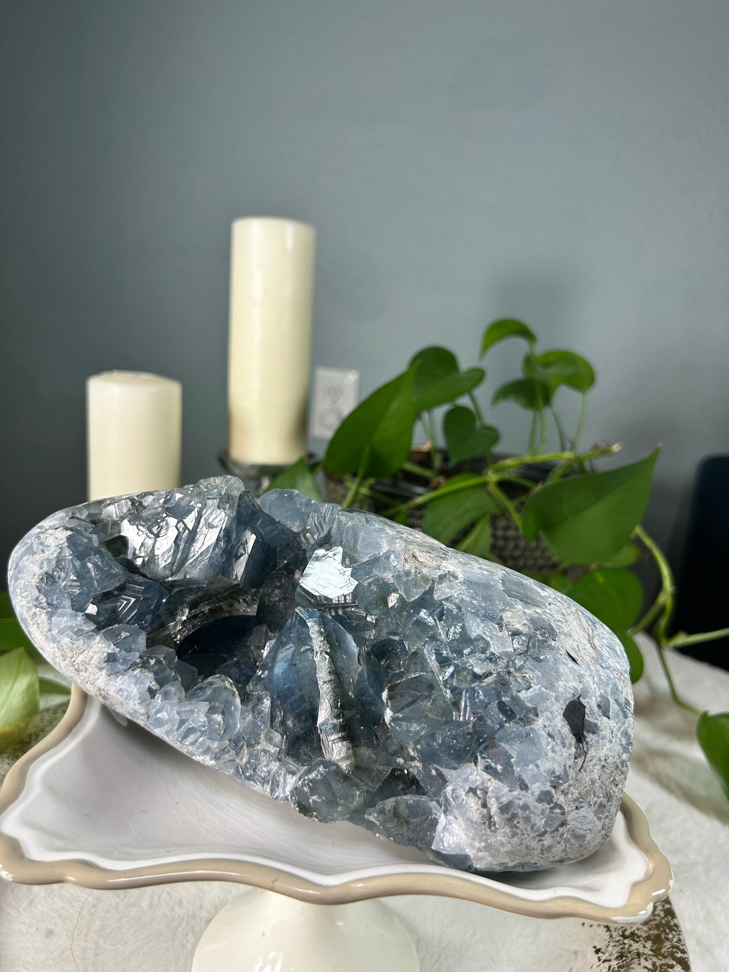 Large Celestite / Celestine raw standing free form crystal- 10.215 pounds