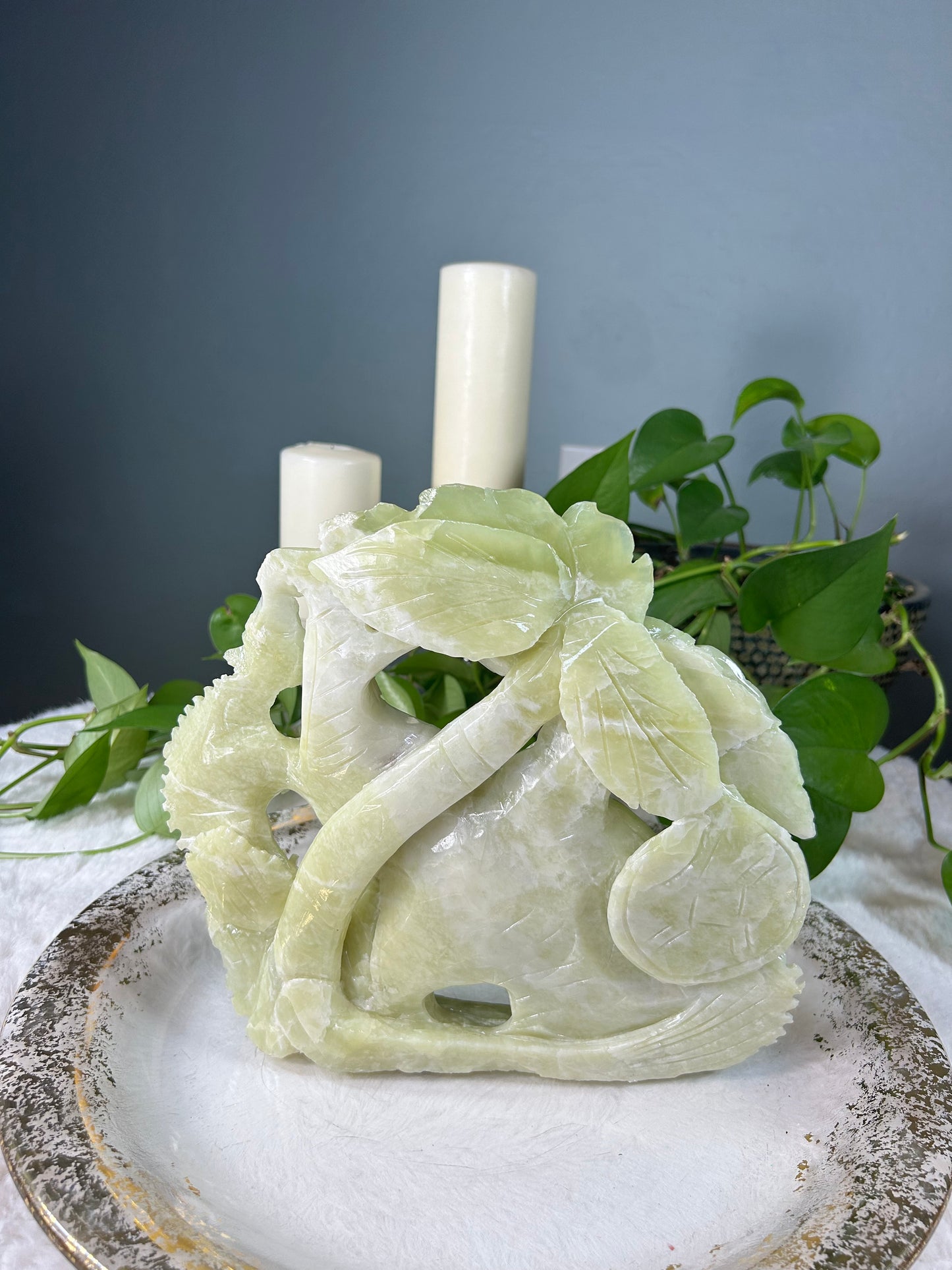 Large light green jade elephant carving - 6.26 pounds (10.5in x 10in x 2in)