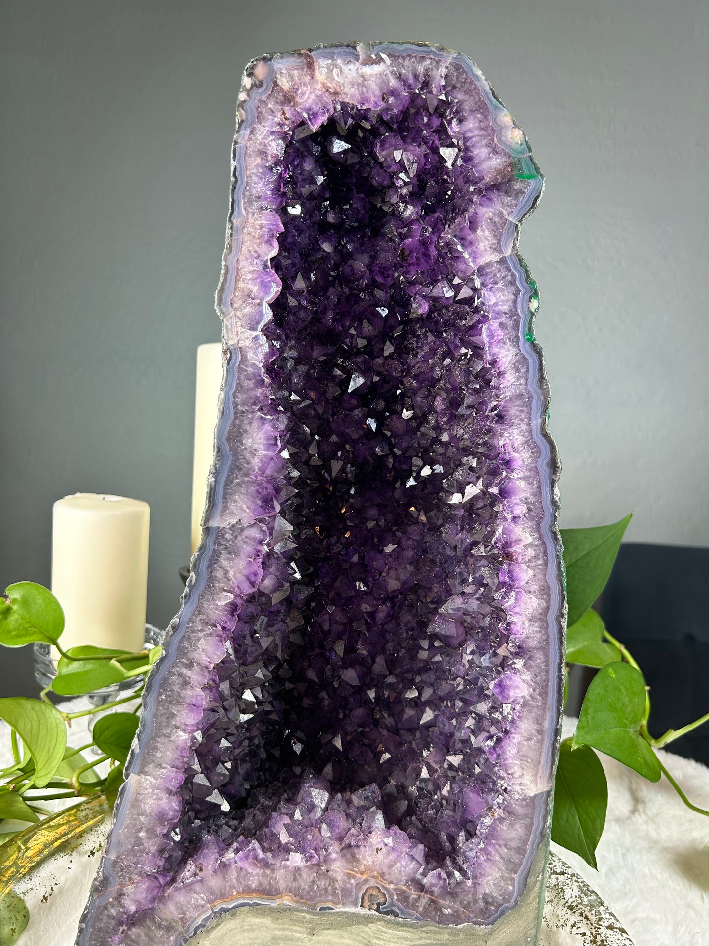 XX-large dark purple Brazilian amethyst raw druzy crystal cathedral - 27.91 pounds (9in x 19in x 7in)