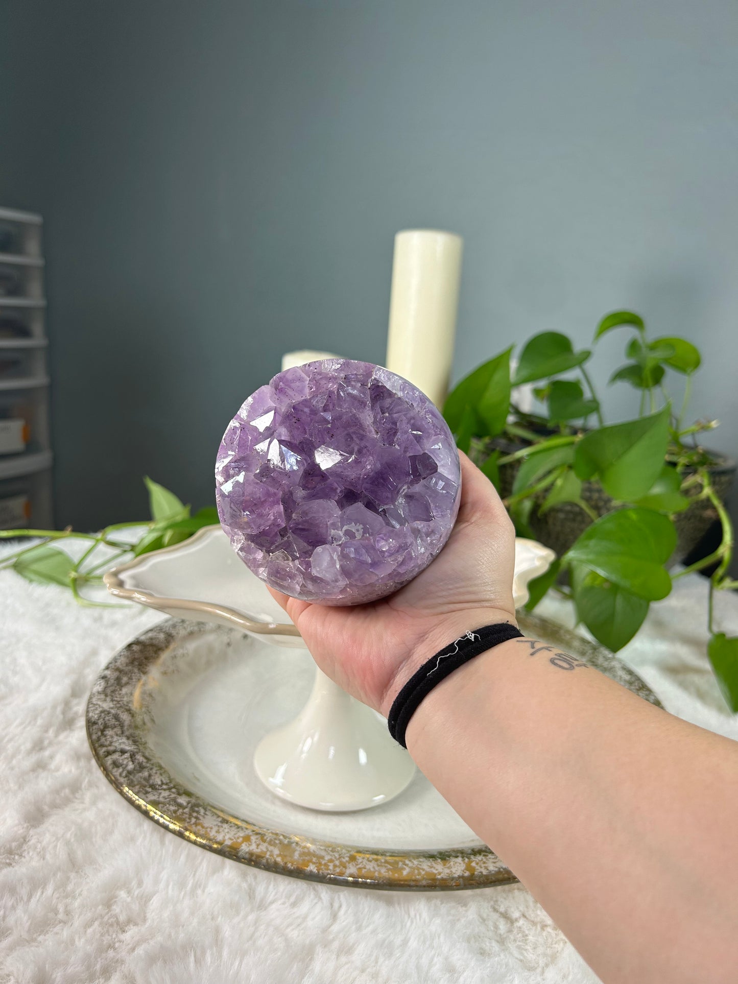 Large premium 100% natural light purple Brazilian amethyst raw druzy geode sphere - 2.235 pounds (3.5 inches)