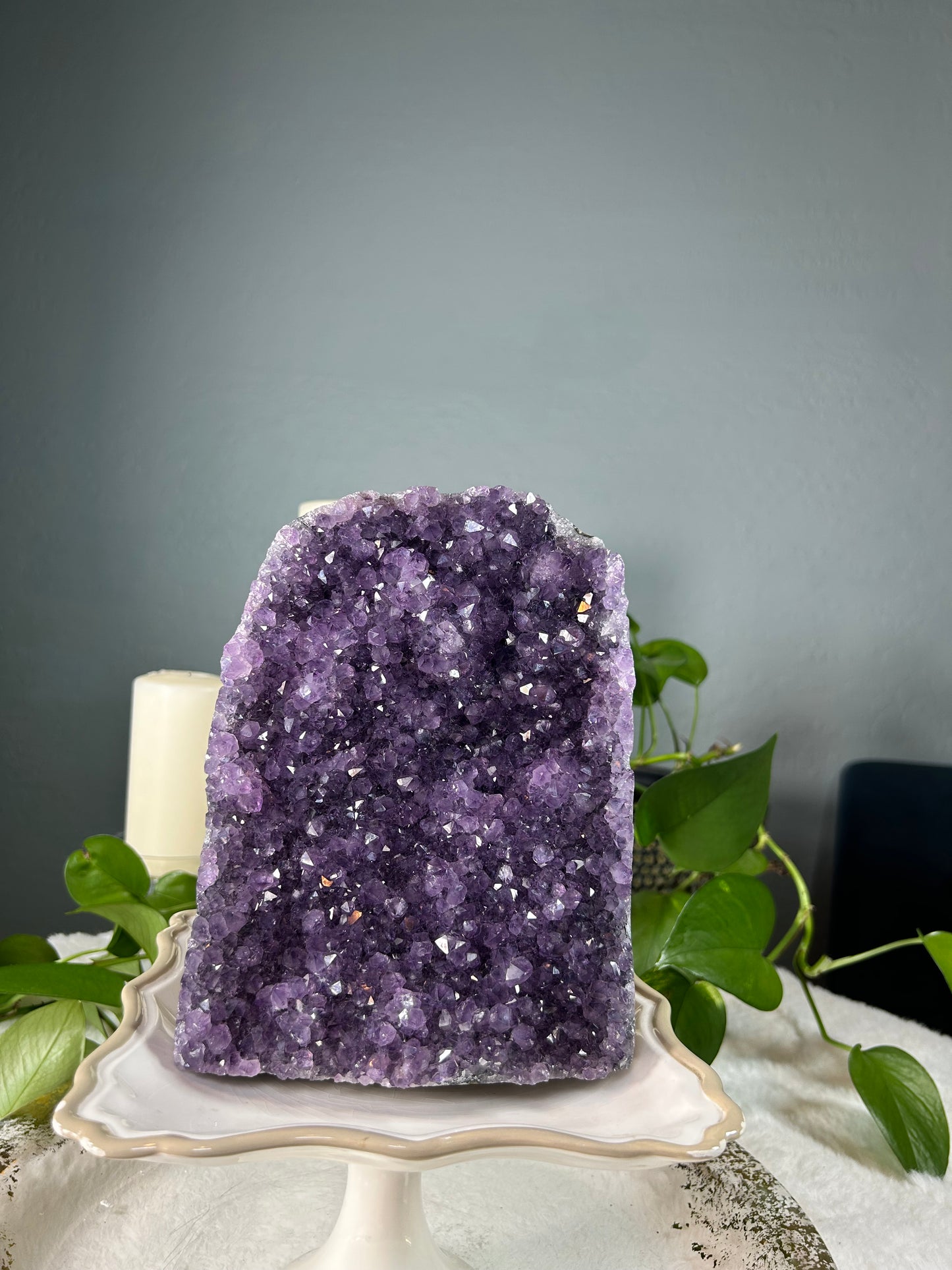 Large dark purple amethyst cluster standing free form - 9.785 pounds (6in x 8in x 4.5in)