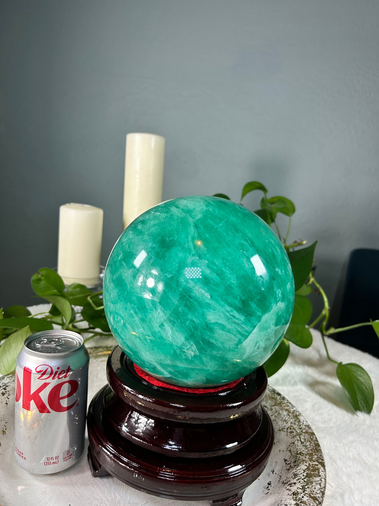 XX-Large icy mint green fluorite sphere - 26.705 pounds (7.5 inches)