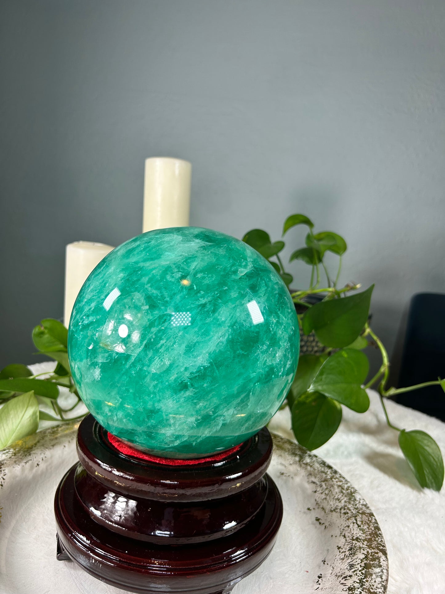 XX-Large icy mint green fluorite sphere - 26.705 pounds (7.5 inches)