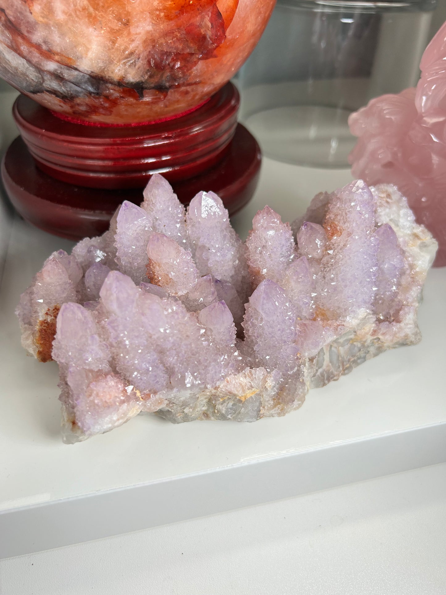 X-large RARE lavender amethyst angel aura spirit quartz/pineapple quartz/ cactus quartz/ fairy quartz statement piece - 2.290 pounds (7in x 3in x 4in)