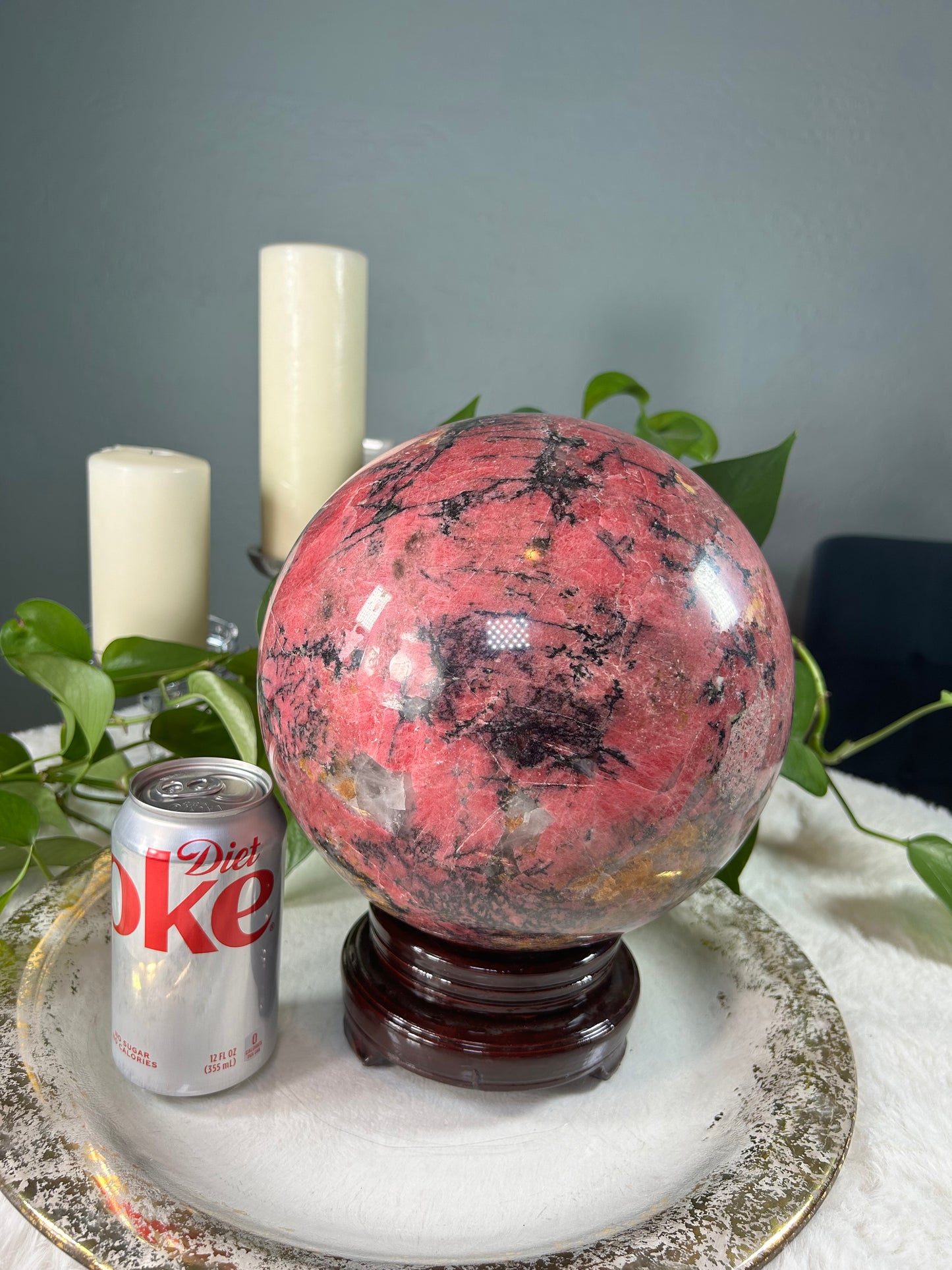 XX-large GIANT cherry rhodonite and quartz crystal sphere - 41.775 pounds (9 inches)