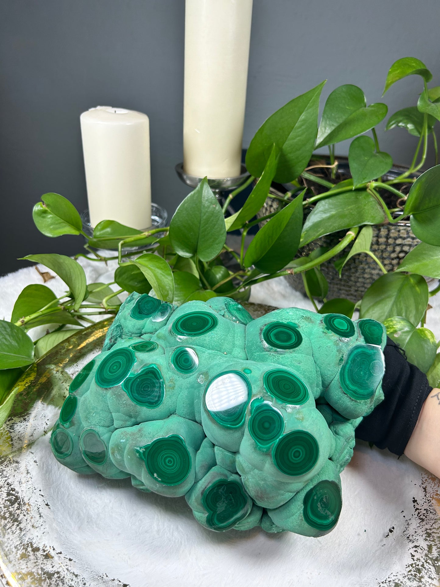 XX-large GIANT half raw half polished malachite statement piece (must handle with gloves) - 13.6 pounds (10in x 7in x 5in)
