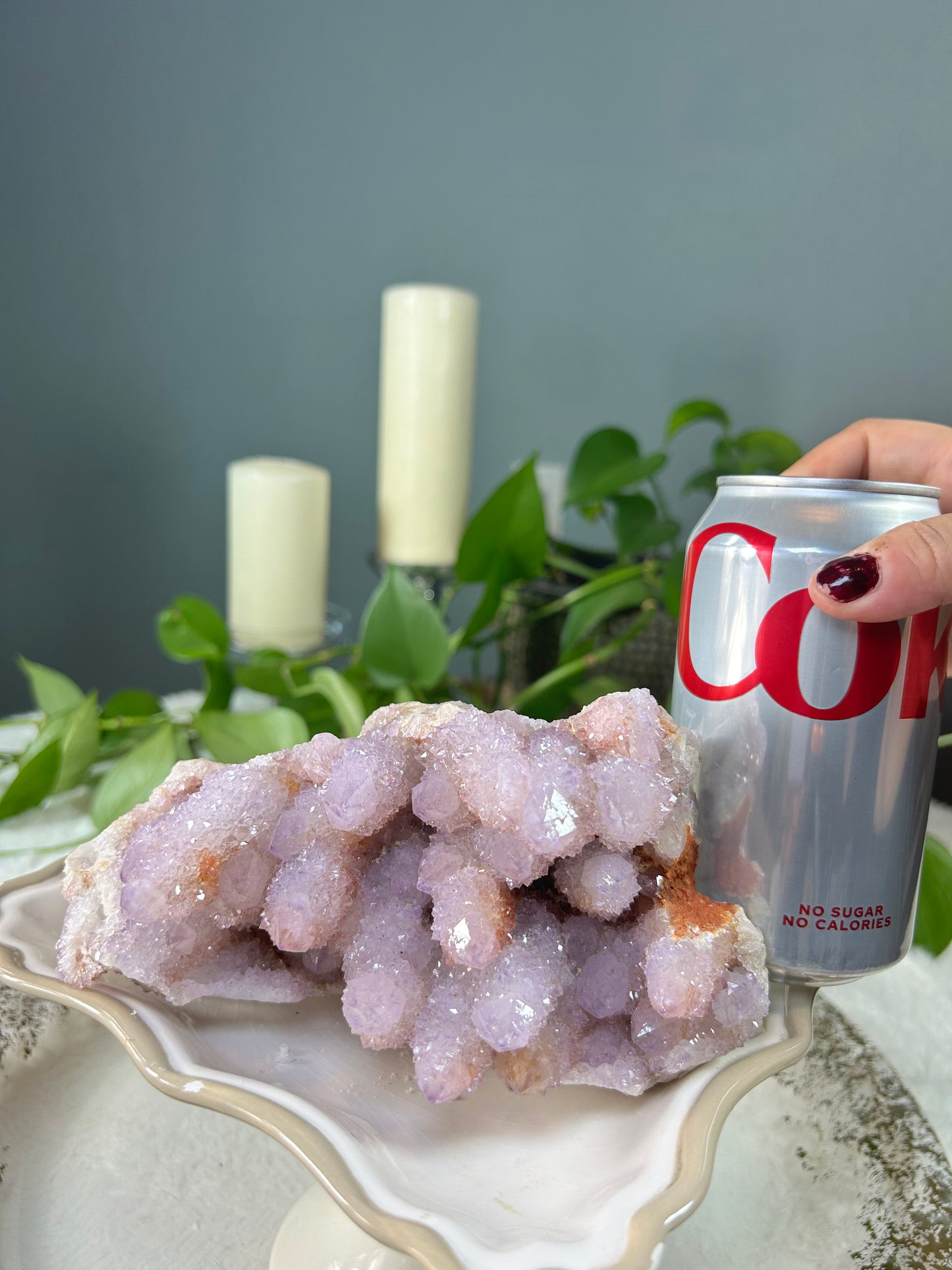 X-large RARE lavender amethyst angel aura spirit quartz/pineapple quartz/ cactus quartz/ fairy quartz statement piece - 2.290 pounds (7in x 3in x 4in)