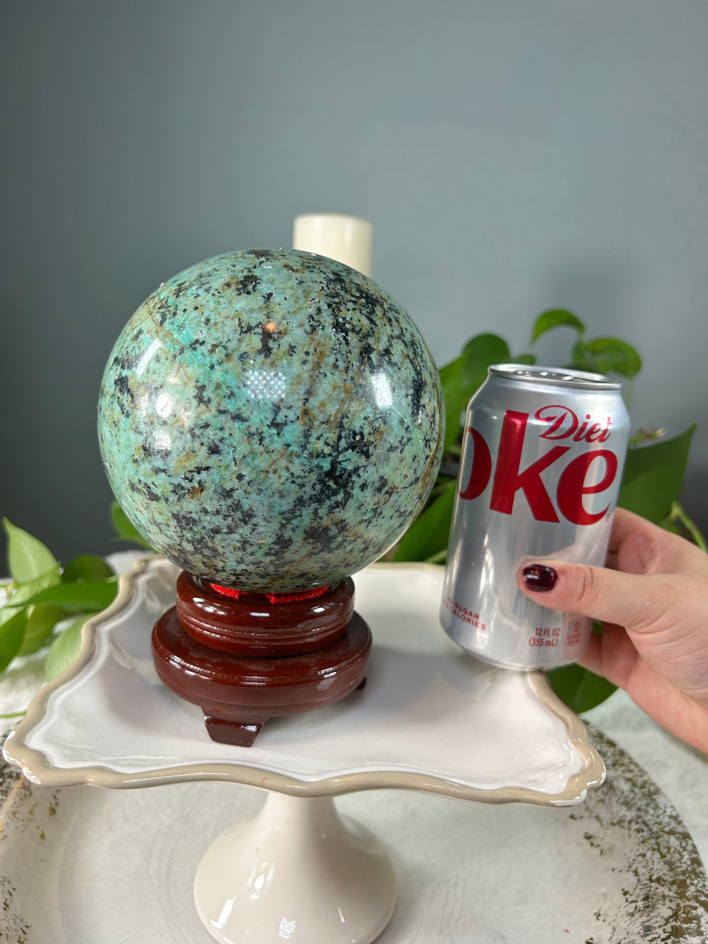 X-Large African turquoise Jasper crystal sphere - 8.09 pounds (~6inches tall)