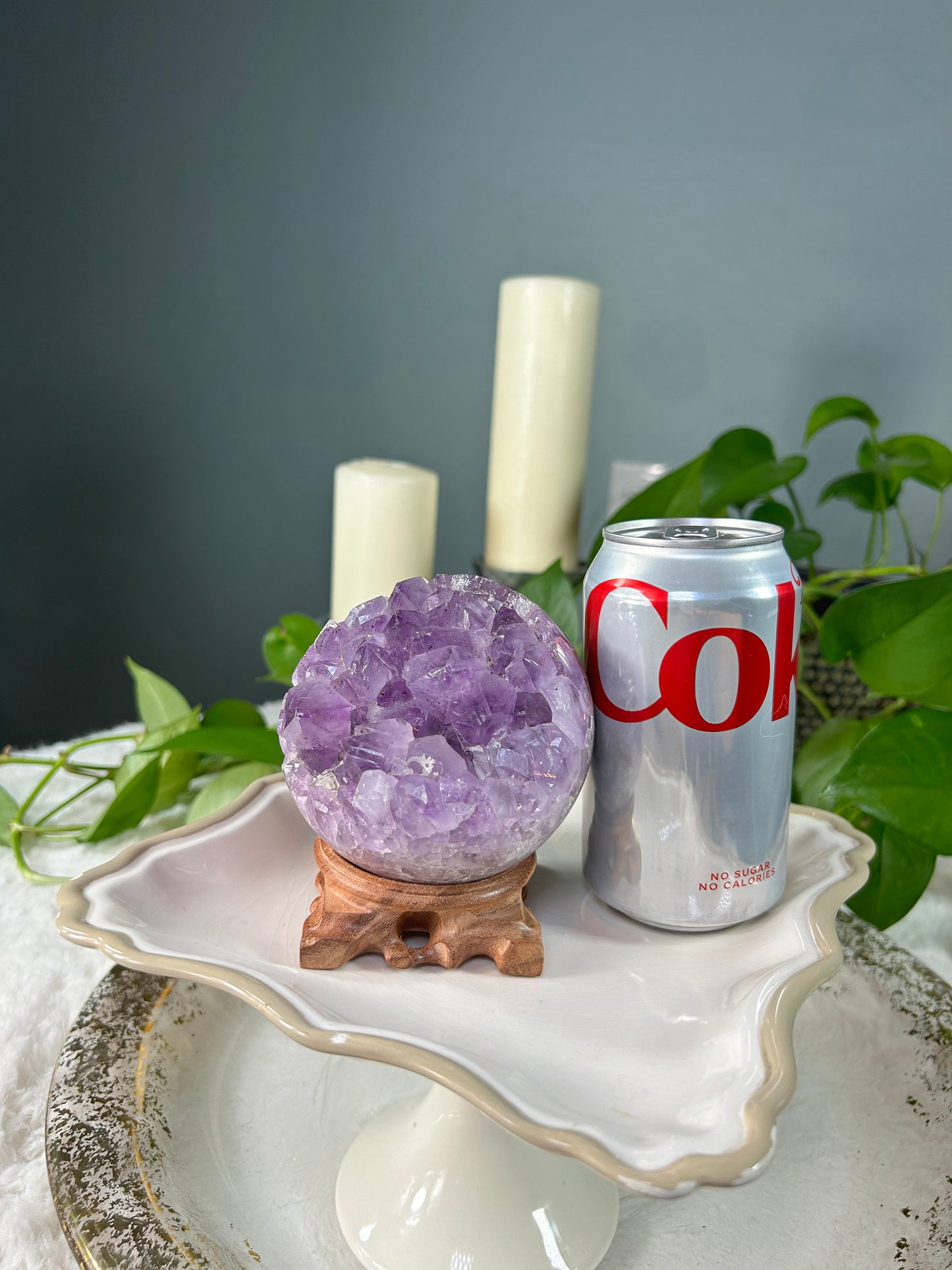 Large premium 100% natural light purple Brazilian amethyst raw druzy geode sphere - 2.235 pounds (3.5 inches)