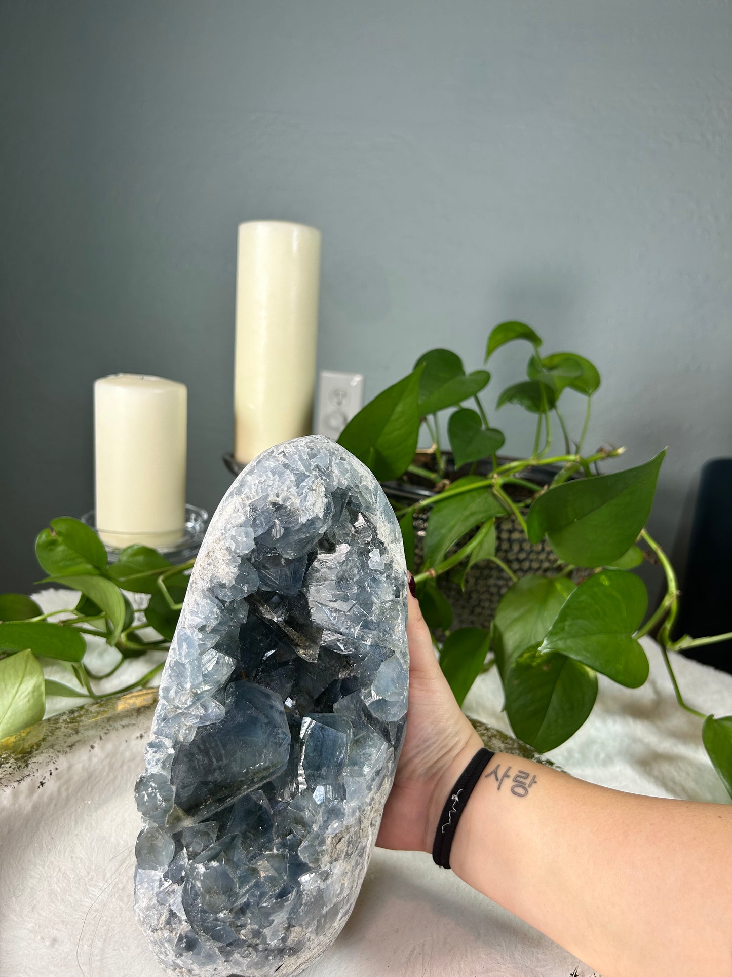 Large Celestite / Celestine raw standing free form crystal- 10.215 pounds