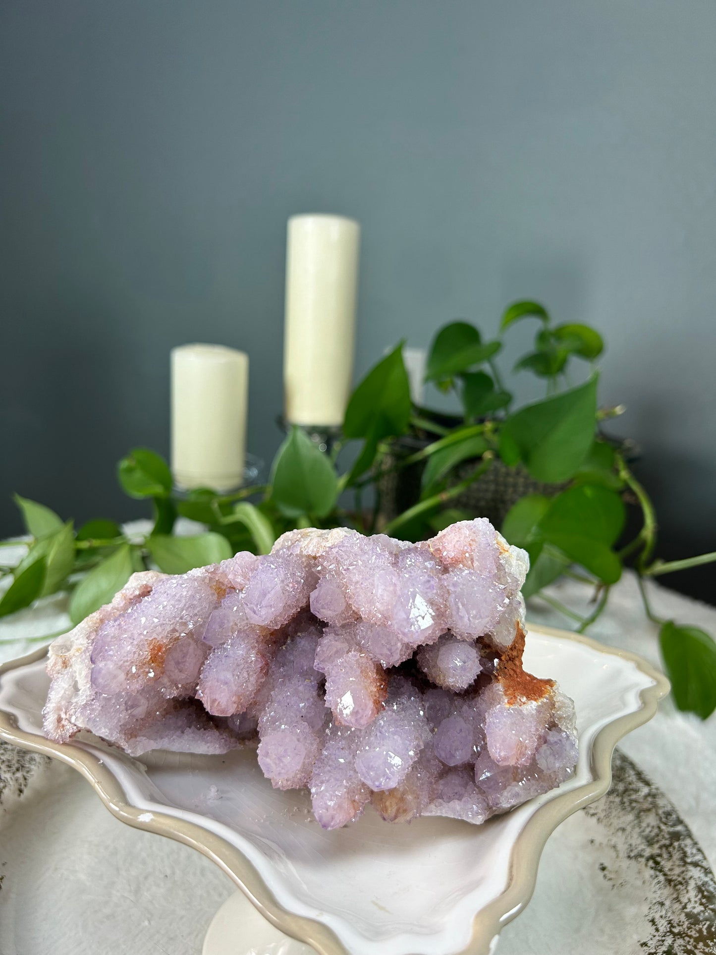 X-large RARE lavender amethyst angel aura spirit quartz/pineapple quartz/ cactus quartz/ fairy quartz statement piece - 2.290 pounds (7in x 3in x 4in)