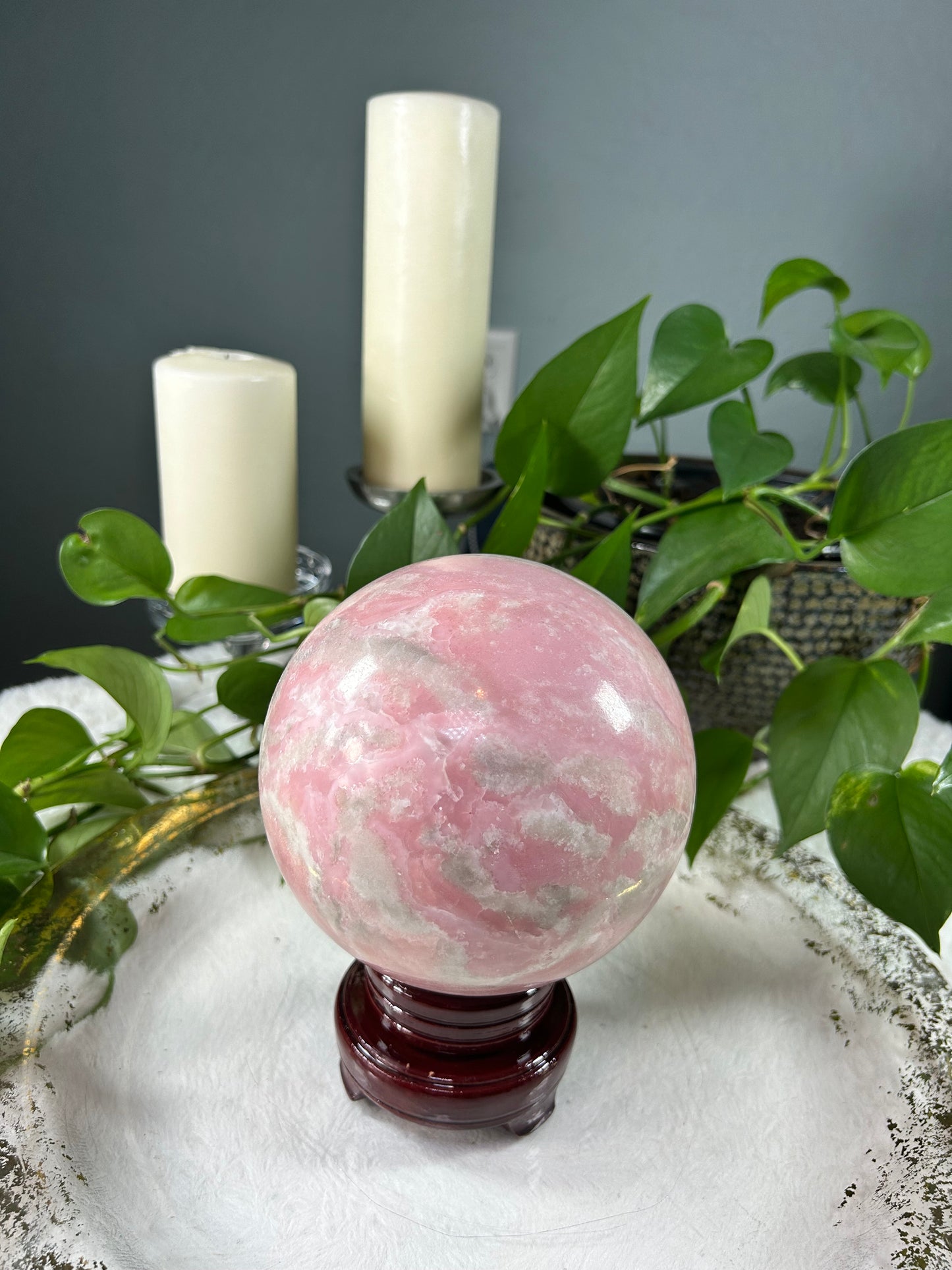 X-Large 100% natural dark pink opal crystal sphere - 9.28 pounds (5.5 inches)