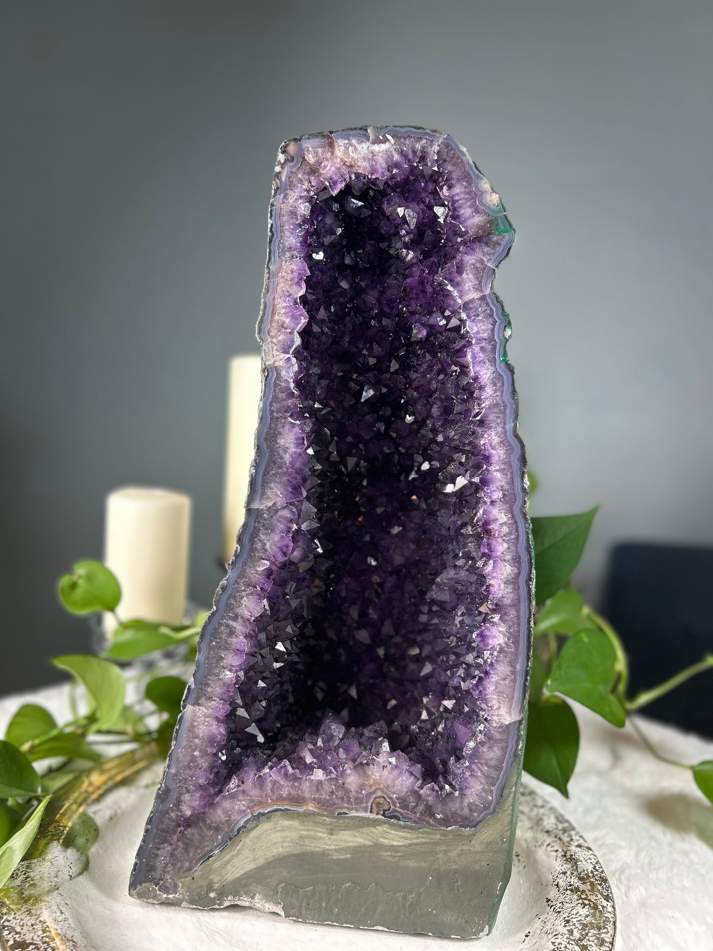 XX-large dark purple Brazilian amethyst raw druzy crystal cathedral - 27.91 pounds (9in x 19in x 7in)