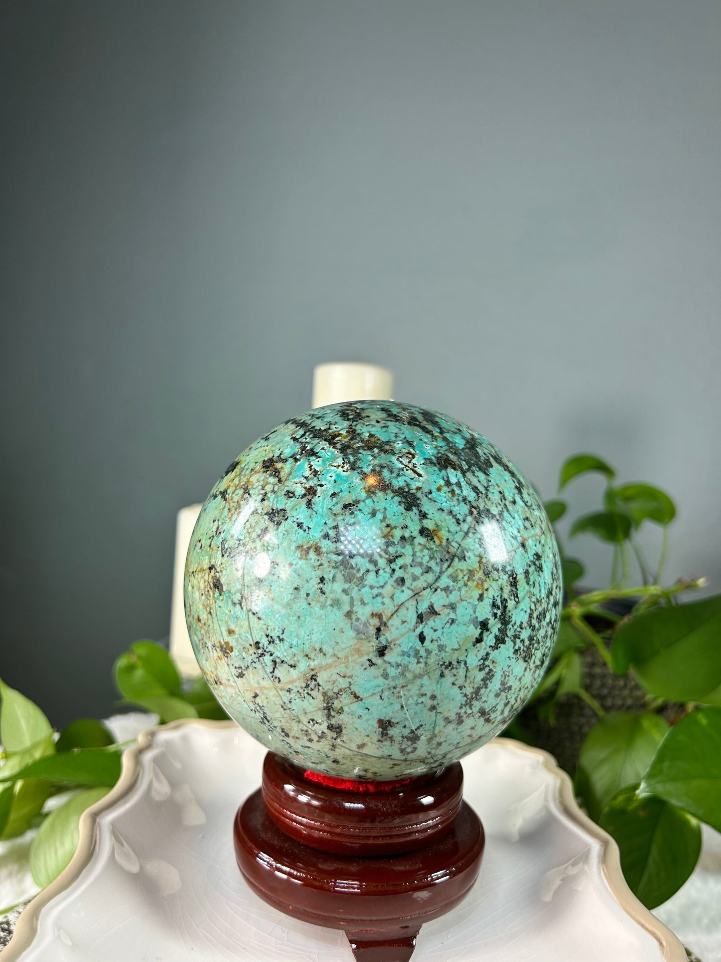 X-Large African turquoise Jasper crystal sphere - 8.09 pounds (~6inches tall)