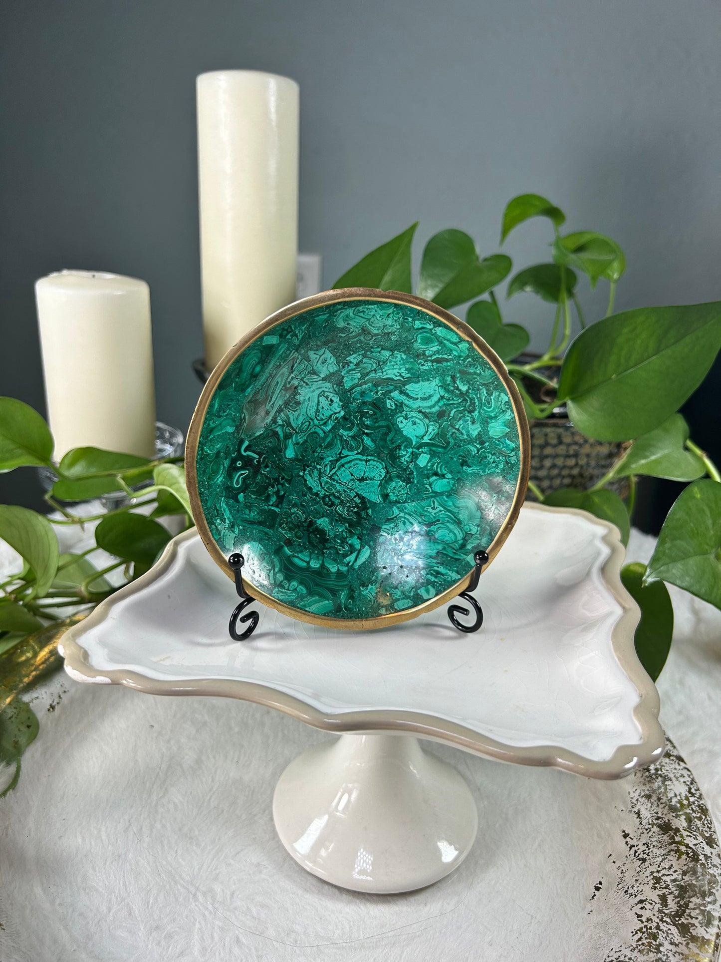 Medium 100% natural polished malachite plate show piece (not for consumption) - .55 pounds (5.25 inches)