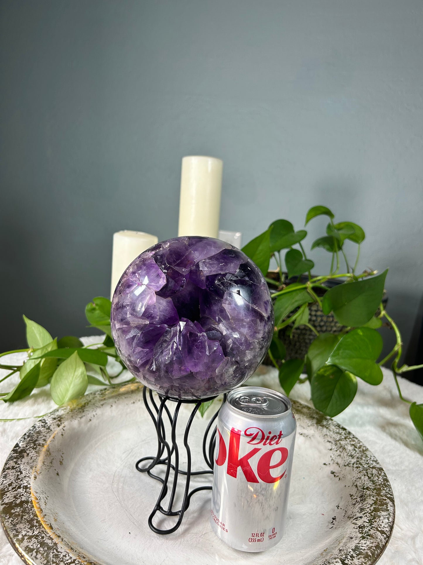 Large dark purple amethyst raw druzy sphere - 9.895 pounds (6 inches)