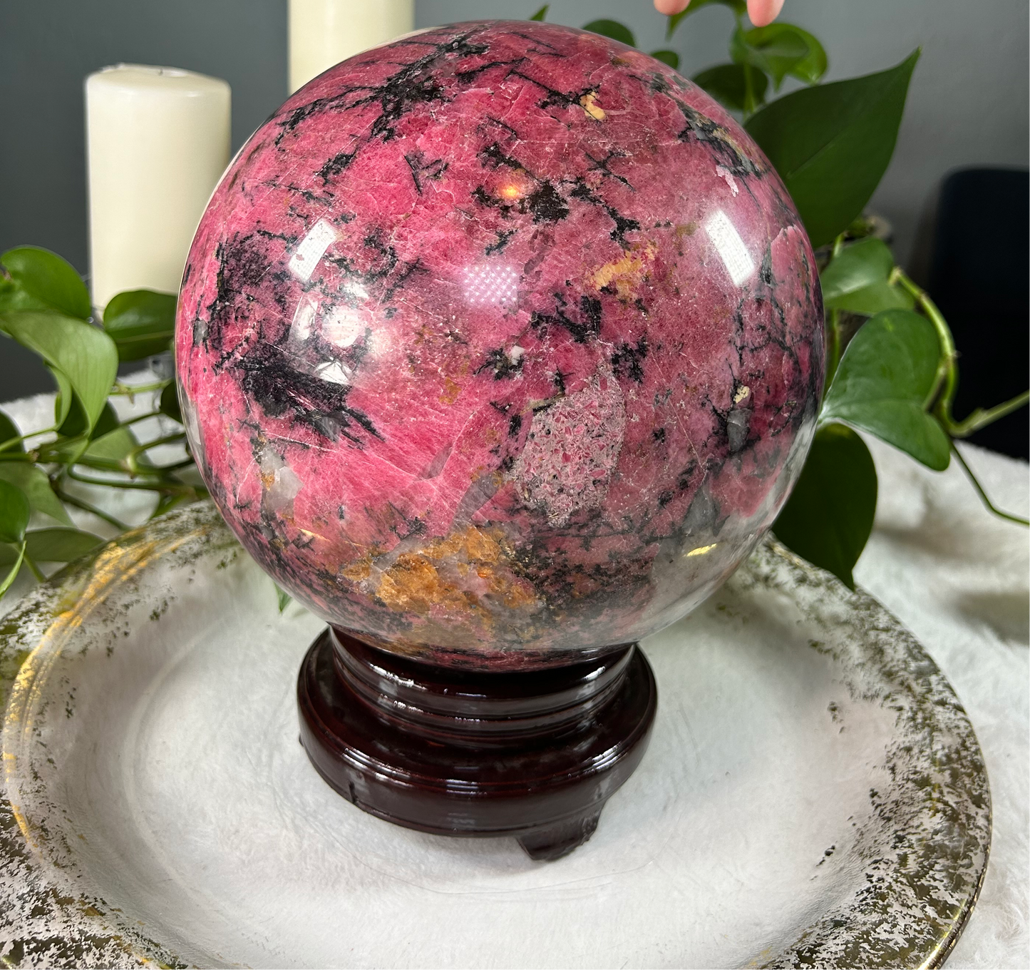 XX-large GIANT cherry rhodonite and quartz crystal sphere - 41.775 pounds (9 inches)