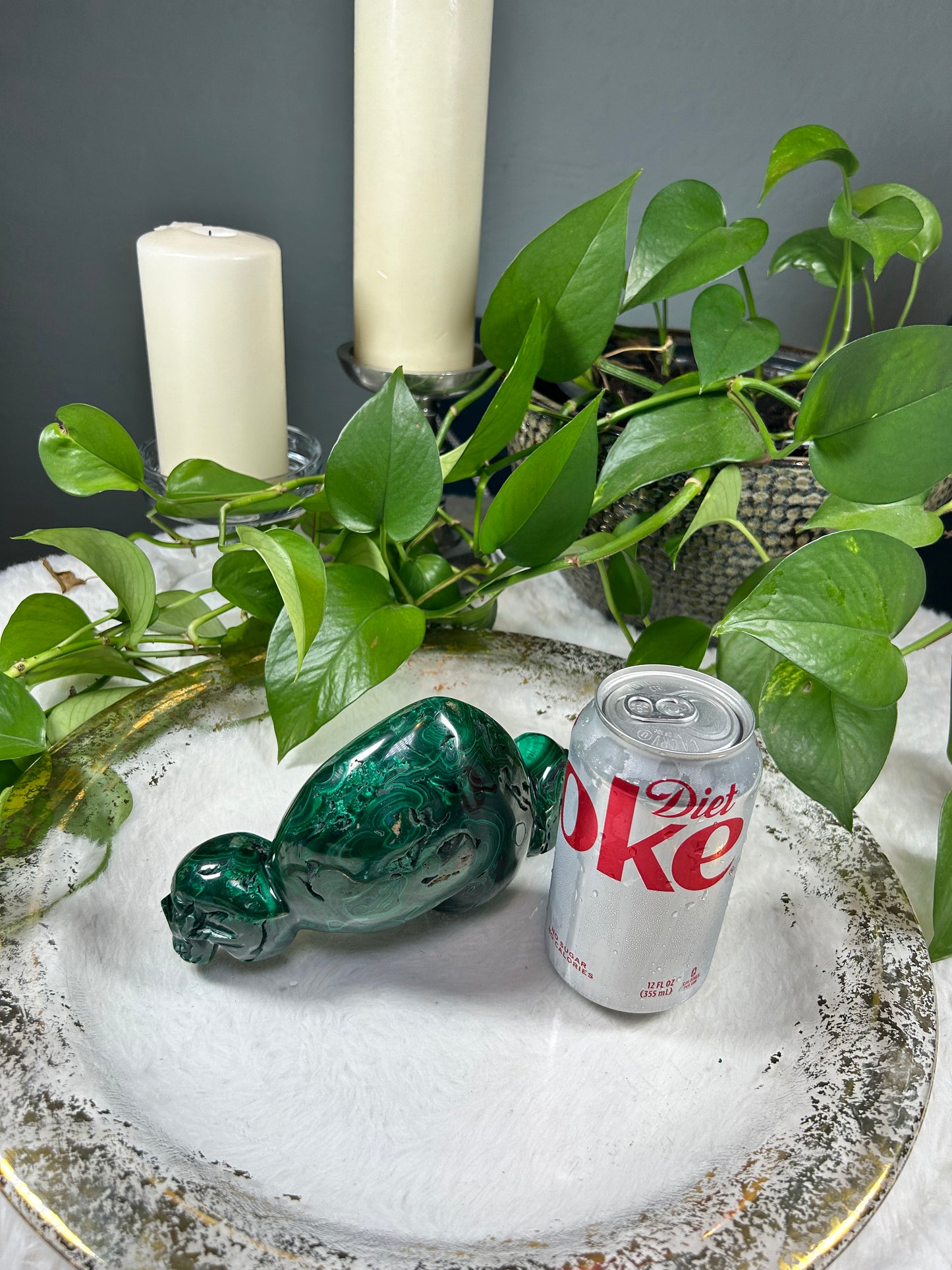 Large one of a kind standing 100% natural Malachite heart and skull hand carved crystal carving - 3.735 pounds (8in x 4.5in)