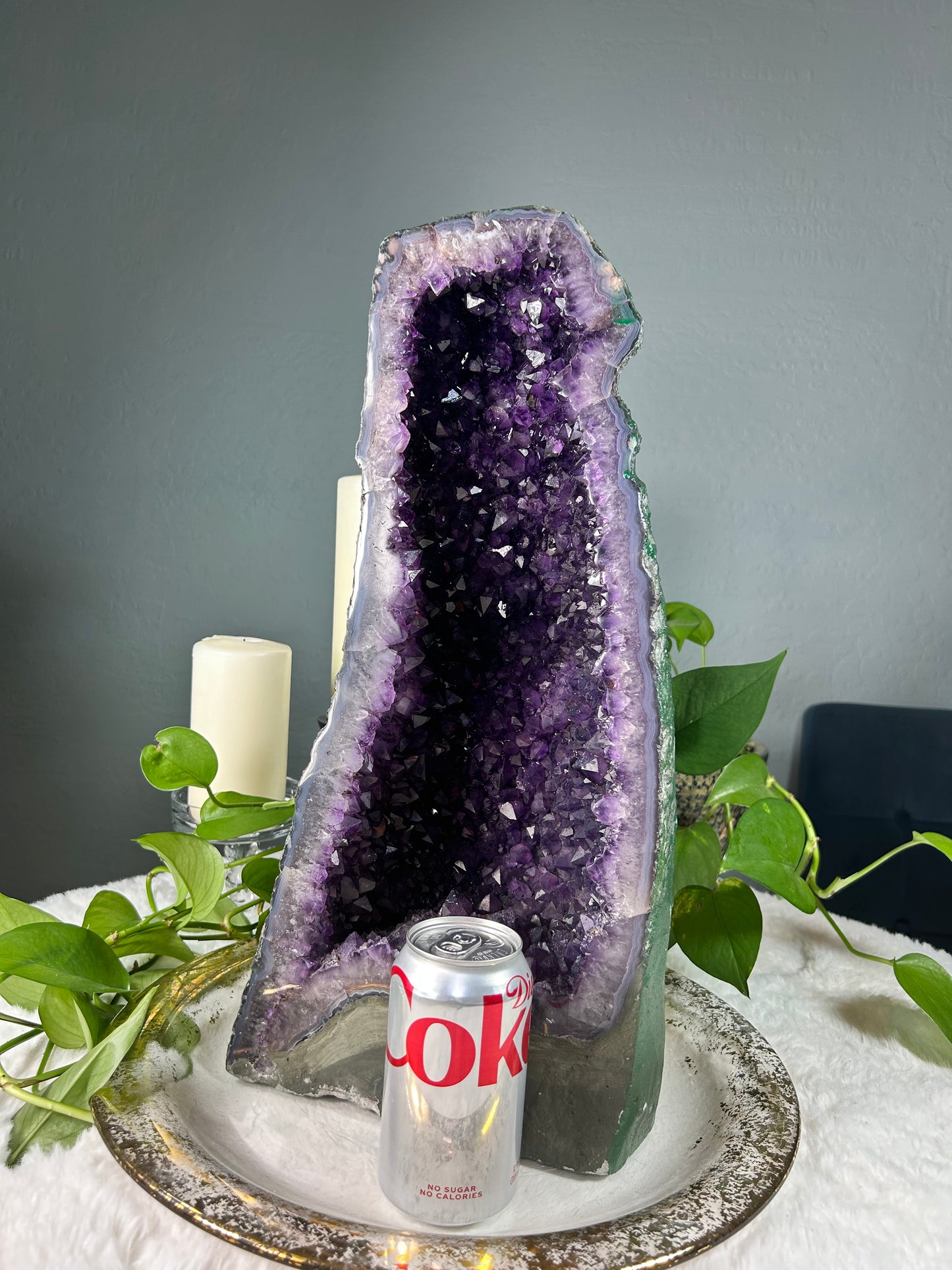 XX-large dark purple Brazilian amethyst raw druzy crystal cathedral - 27.91 pounds (9in x 19in x 7in)
