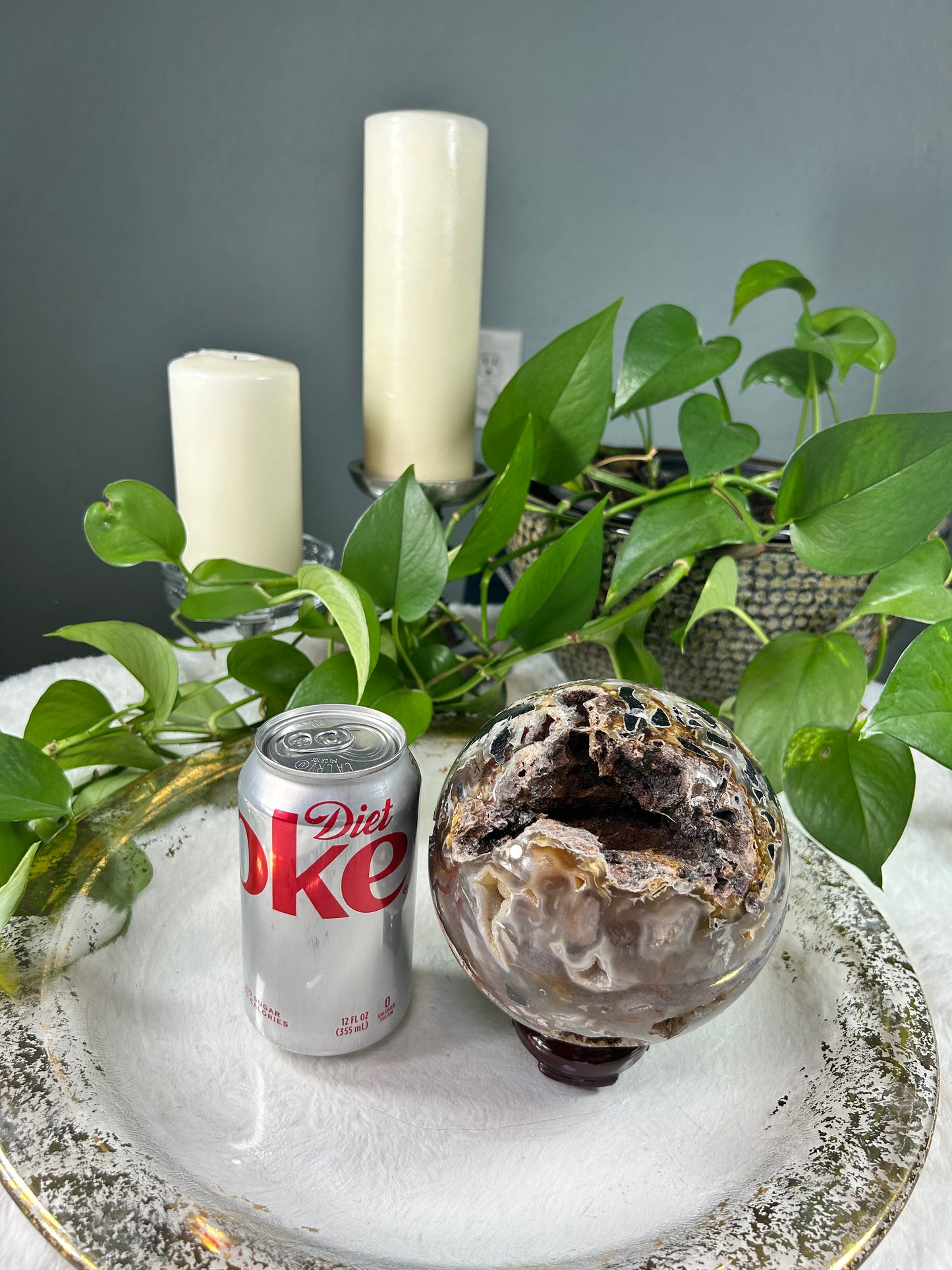 Large raw druzy mixed tourmaline crystal sphere and tower set - sphere is 5.795 pounds (5.5 inches) tower is 5.2 pounds (3.5in x 13in x 3in) - discount for set but can be sold separately