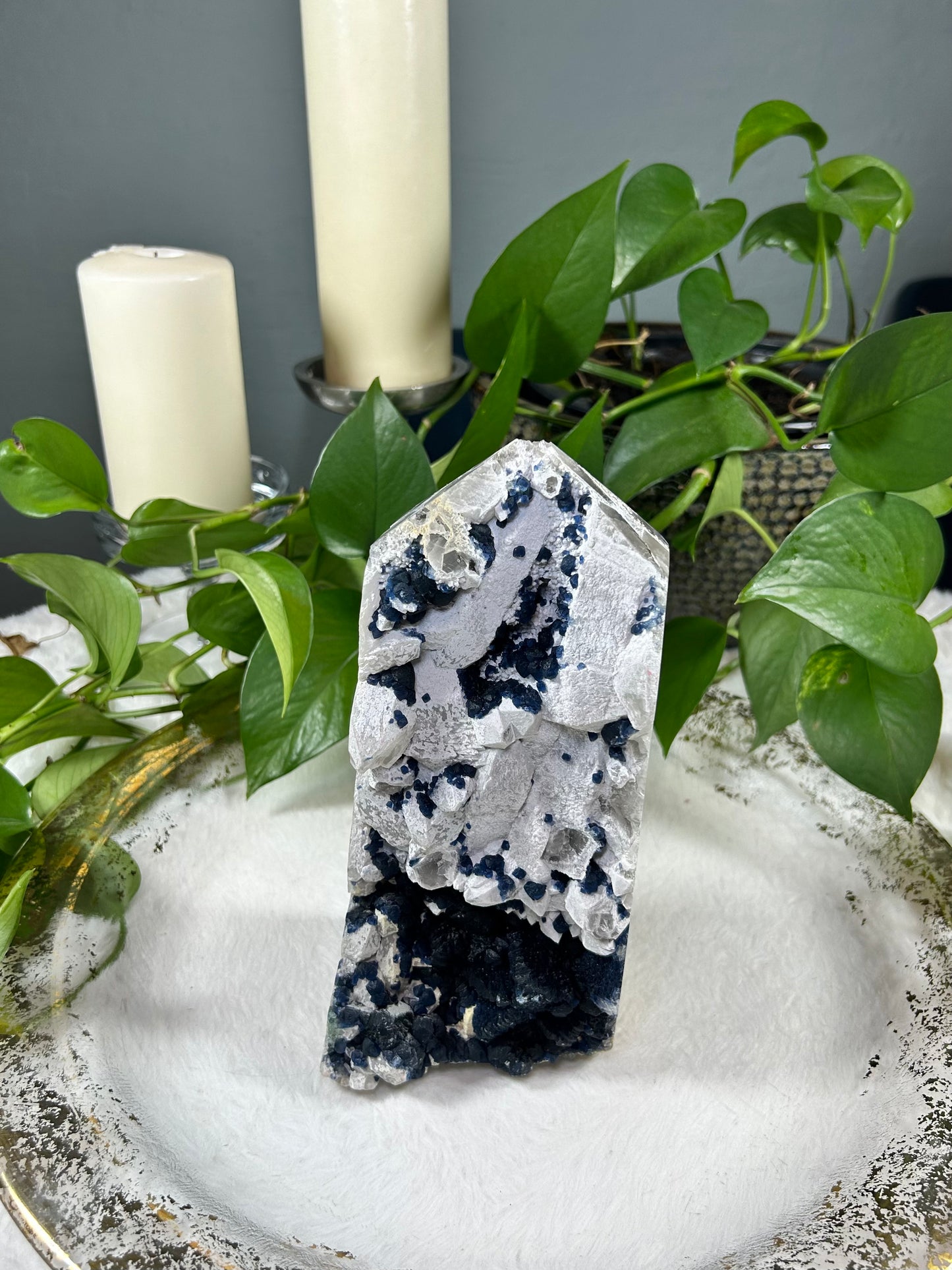 X-large blueberry fluorite tower - 5.125lbs (8.5in x 3.75in x 2.5in)