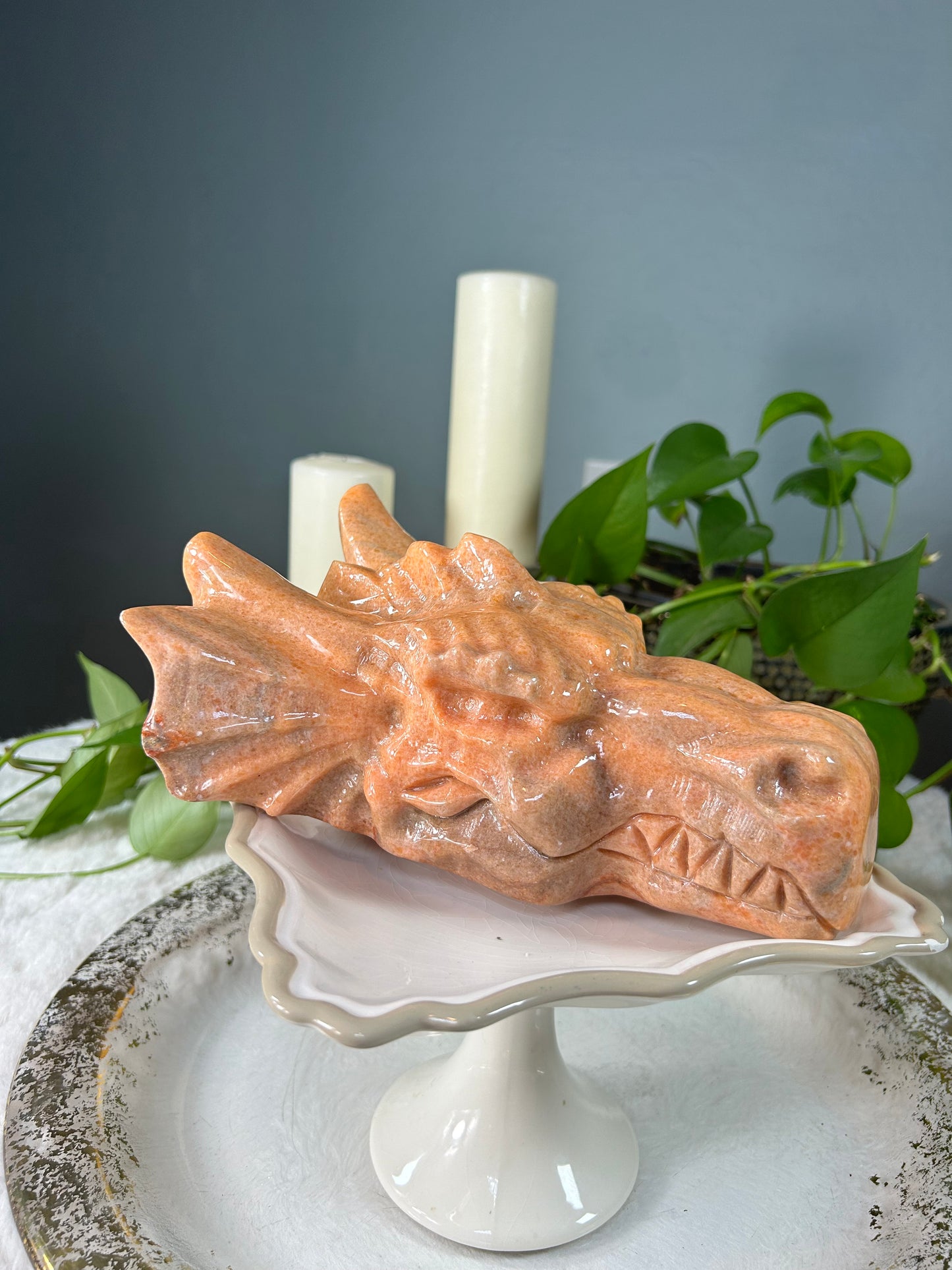 X-Large sunstone dragon head - 7.68 pounds (9.5in x 6.5in x 4in)
