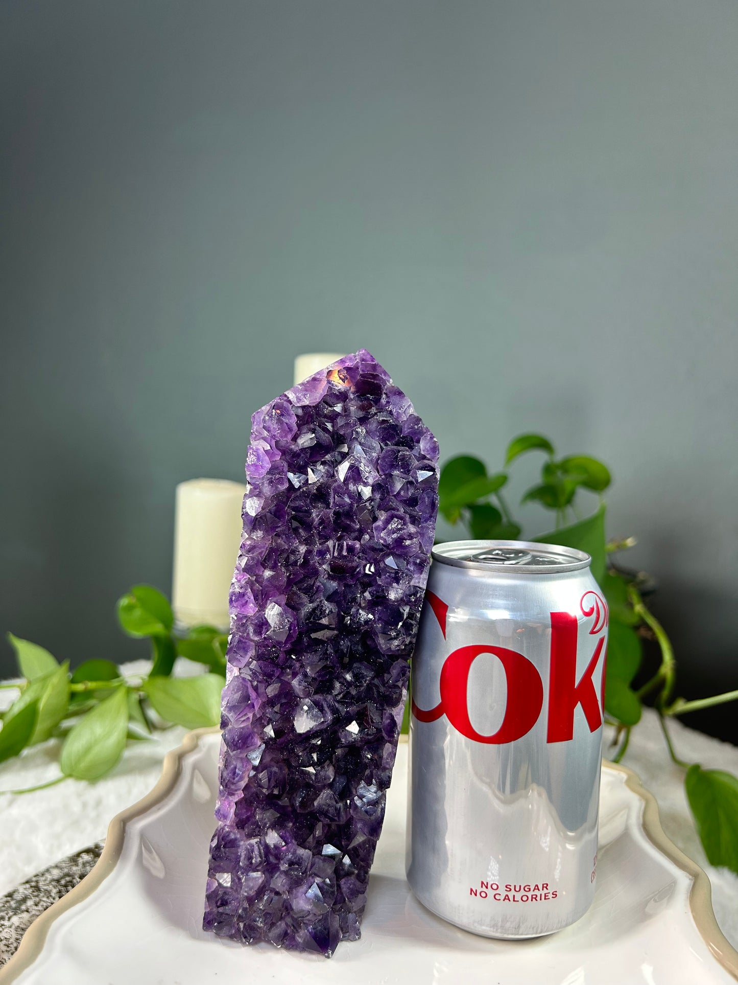 Large 100% natural purple amethyst x orca agate geode/raw cluster tower/point - 2.215 pounds (2.5in x 7.5in x 2in)