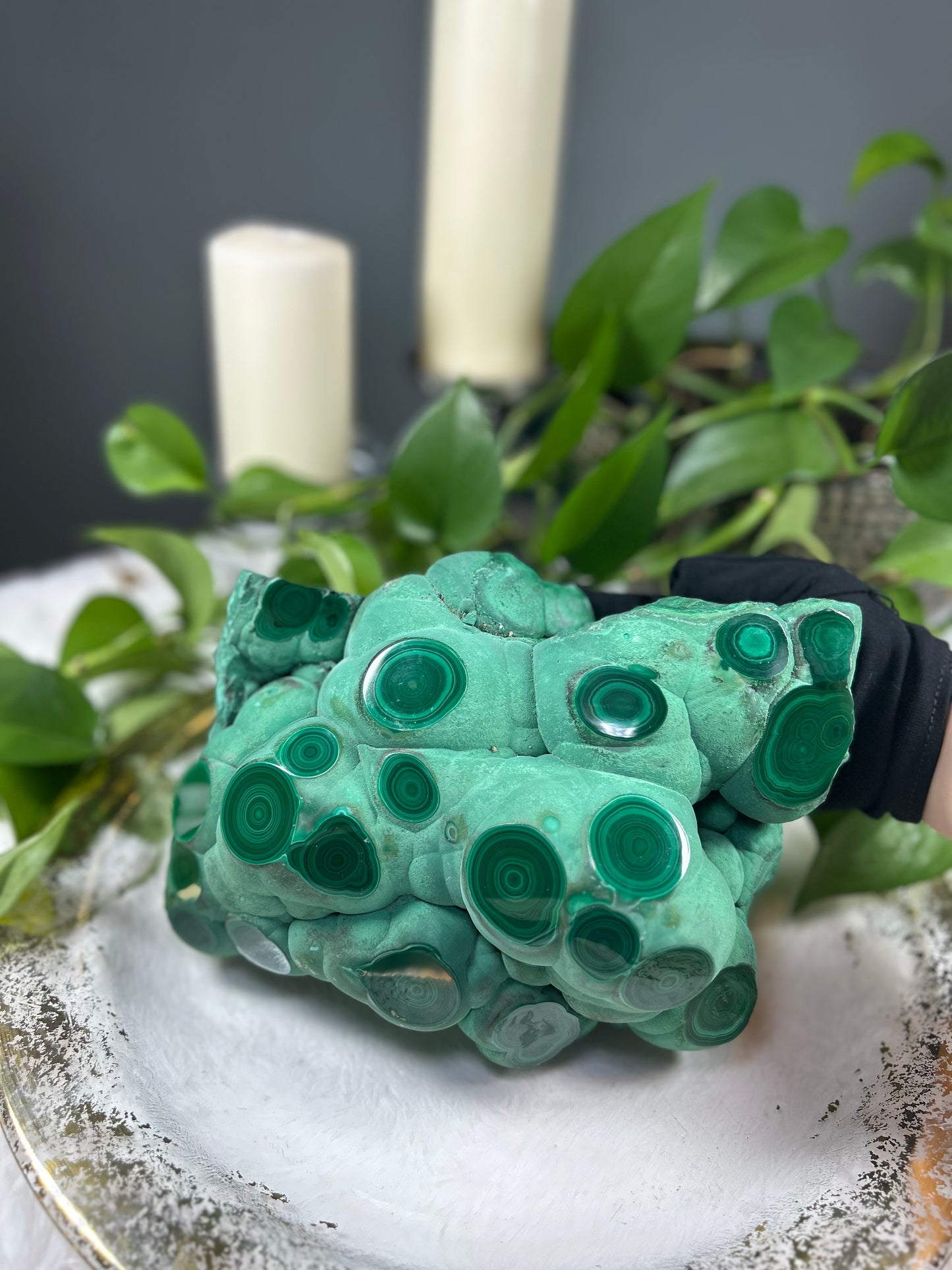 XX-large GIANT half raw half polished malachite statement piece (must handle with gloves) - 13.6 pounds (10in x 7in x 5in)