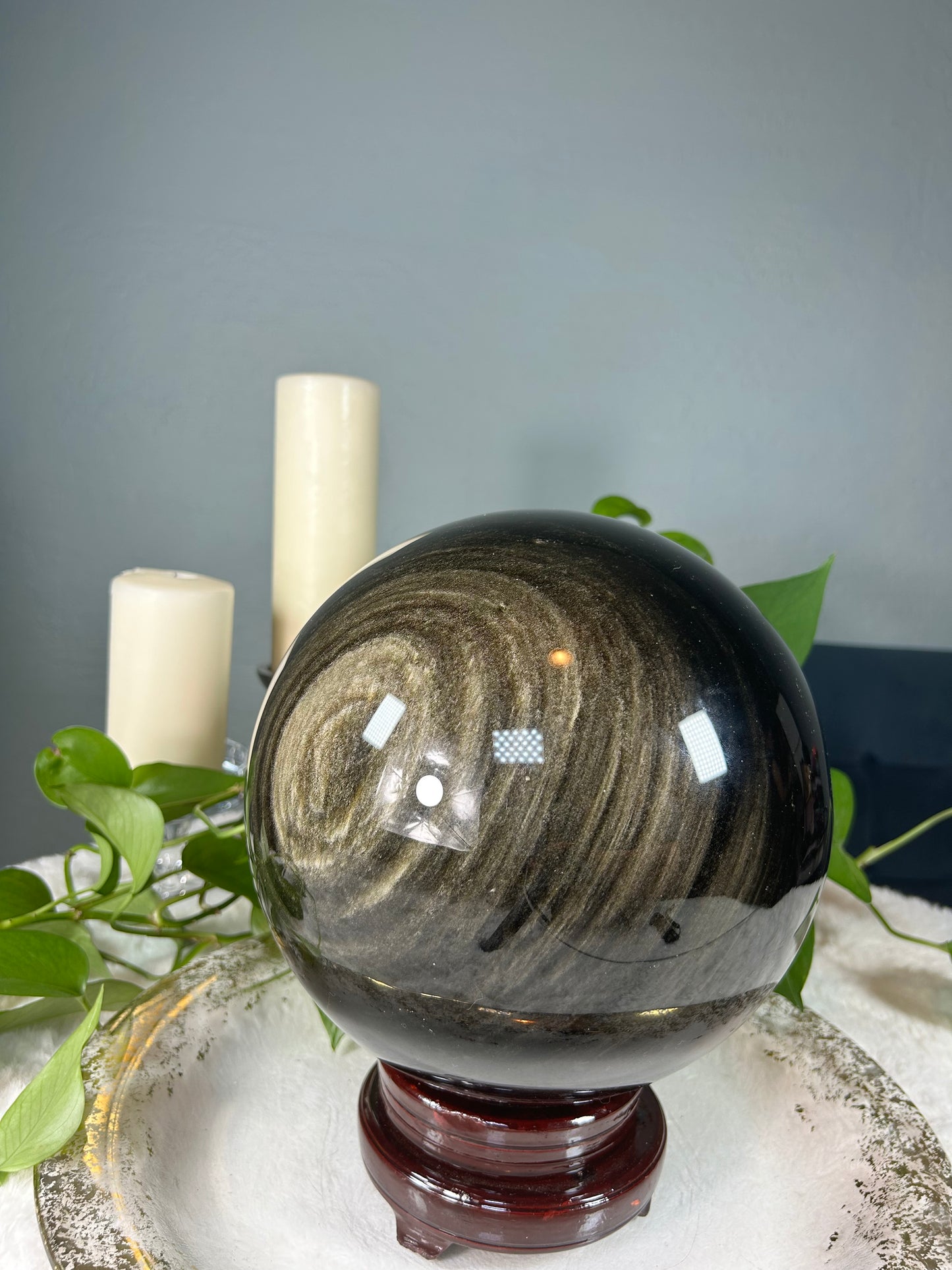 XX-large GIANT golden obsidian sphere statement piece with bullseye sheen-33.32 pounds (9 inches)