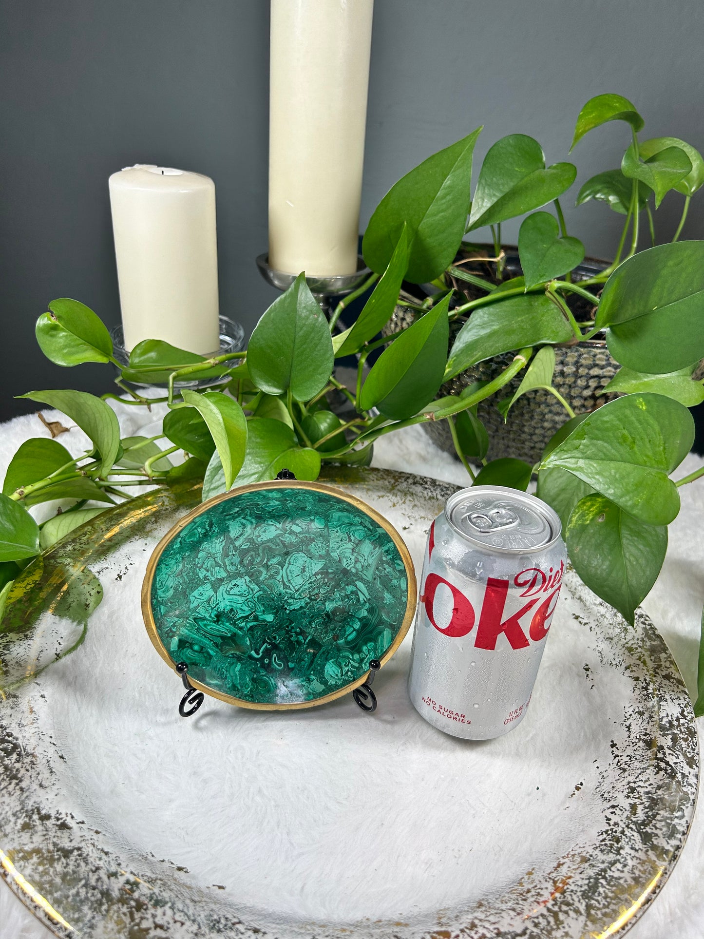 Medium 100% natural polished malachite plate show piece (not for consumption) - .55 pounds (5.25 inches)