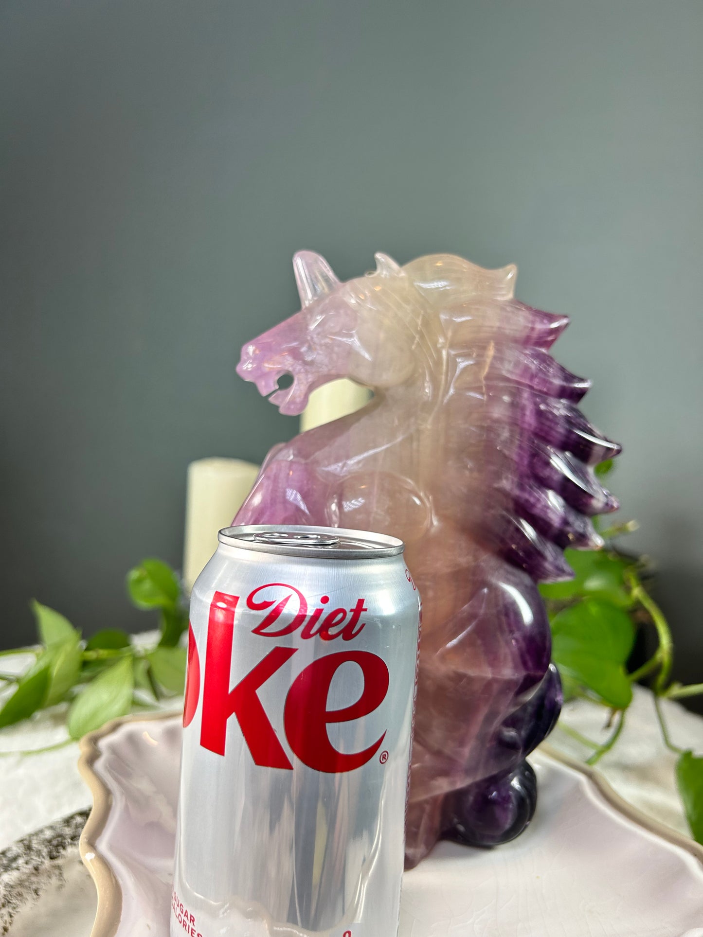 X-large hand carved purple banded fluorite full body unicorn statue crystal carving - 7.79lbs (6in x 9in x 3in)