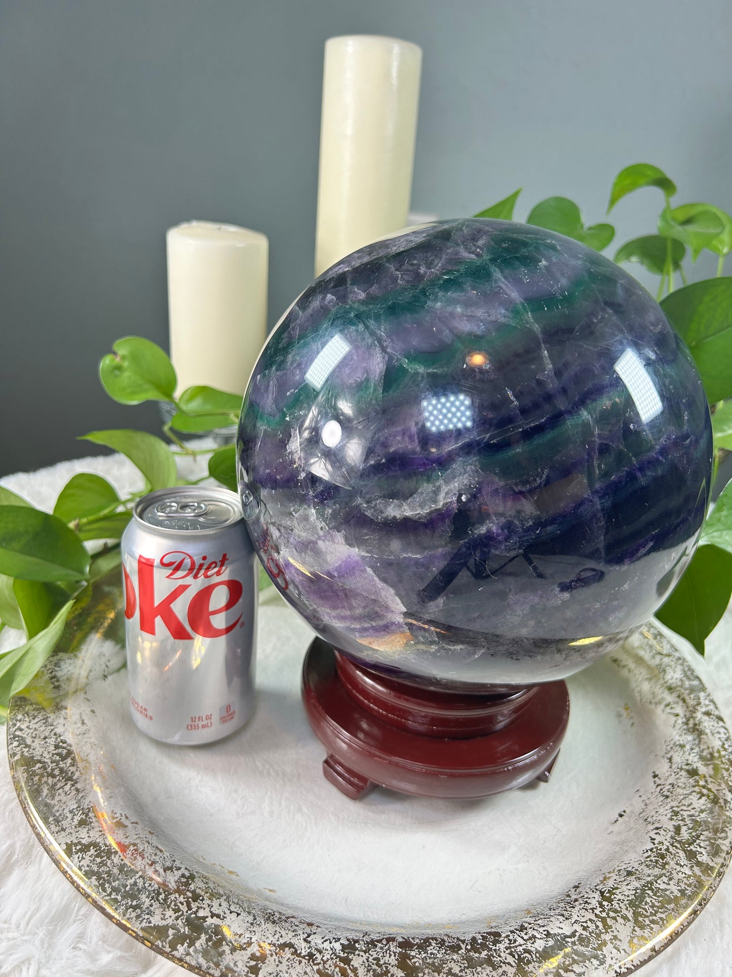 XX-large GIANT banded rainbow blue and purple fluorite sphere - 36.97 pounds (9 inches)