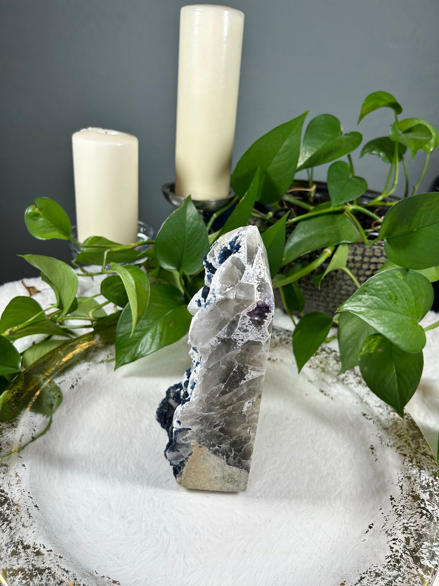 X-large blueberry fluorite tower - 5.125lbs (8.5in x 3.75in x 2.5in)