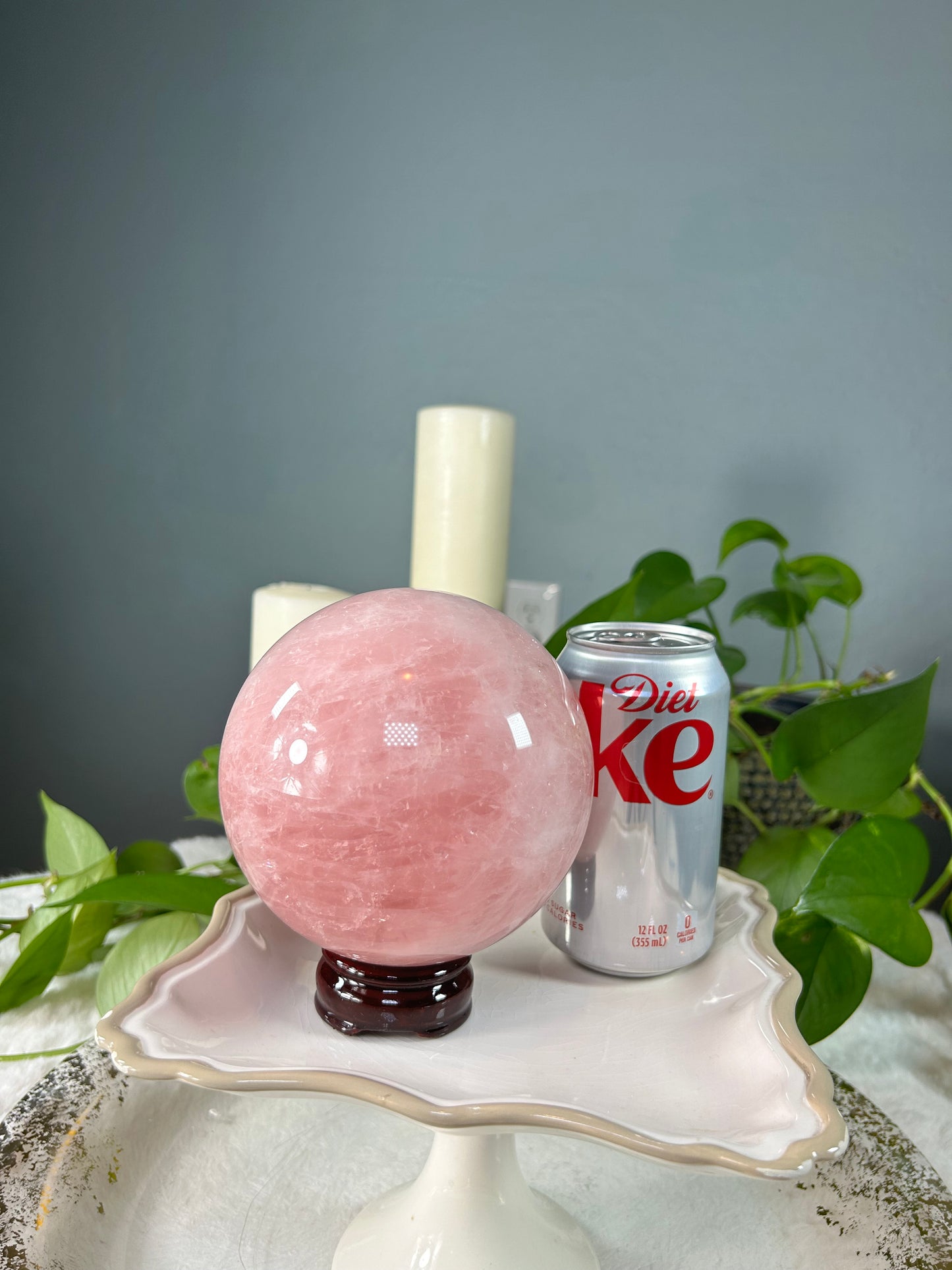 Large dark pink rose quartz crystal sphere - 5.47 pounds (~4.5 inches)