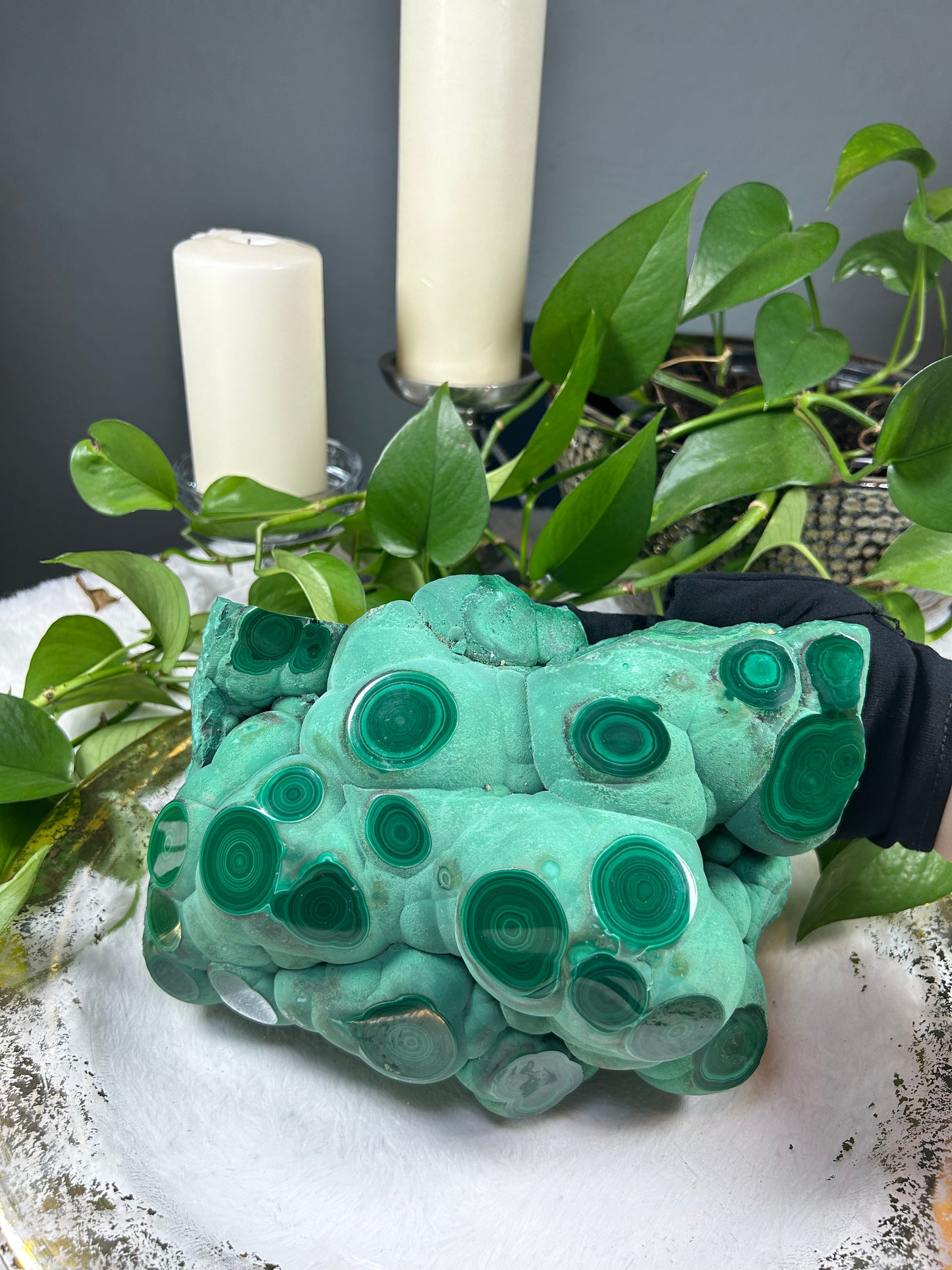 XX-large GIANT half raw half polished malachite statement piece (must handle with gloves) - 13.6 pounds (10in x 7in x 5in)