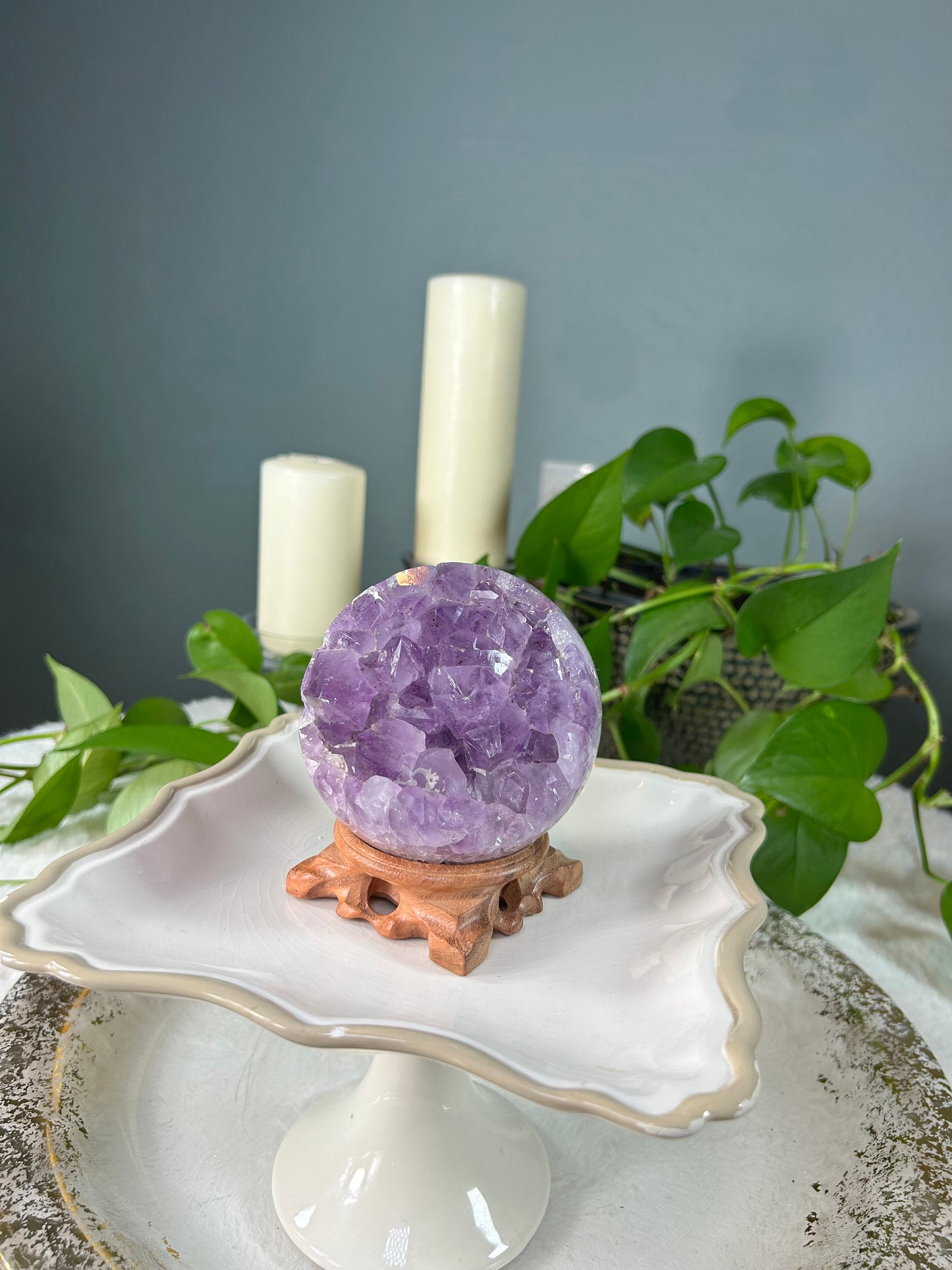 Large premium 100% natural light purple Brazilian amethyst raw druzy geode sphere - 2.235 pounds (3.5 inches)