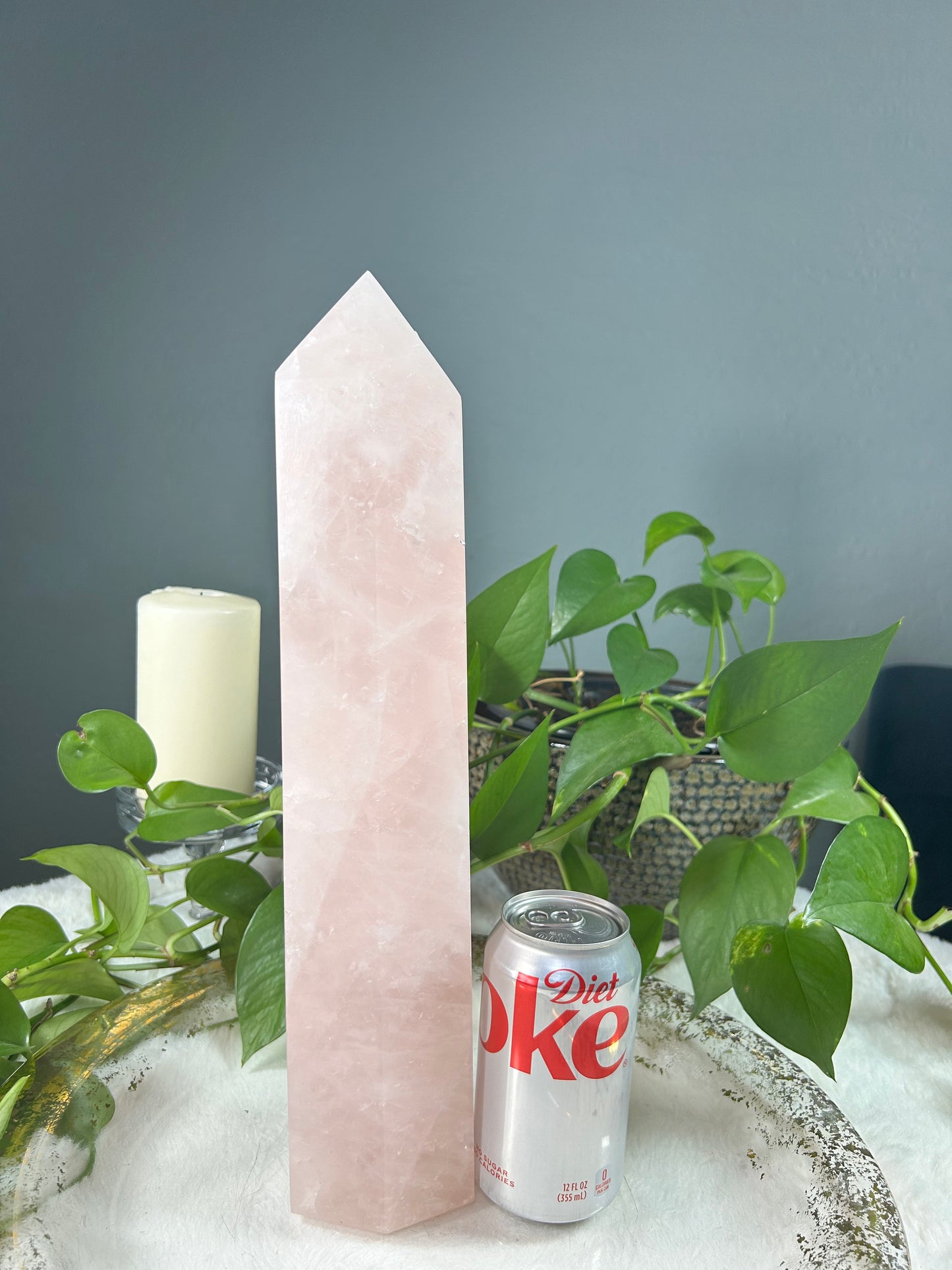 X-Large dreamy light pink rose quartz crystal tower point - 8.785 pounds (3.5in x 15in x 3.5)