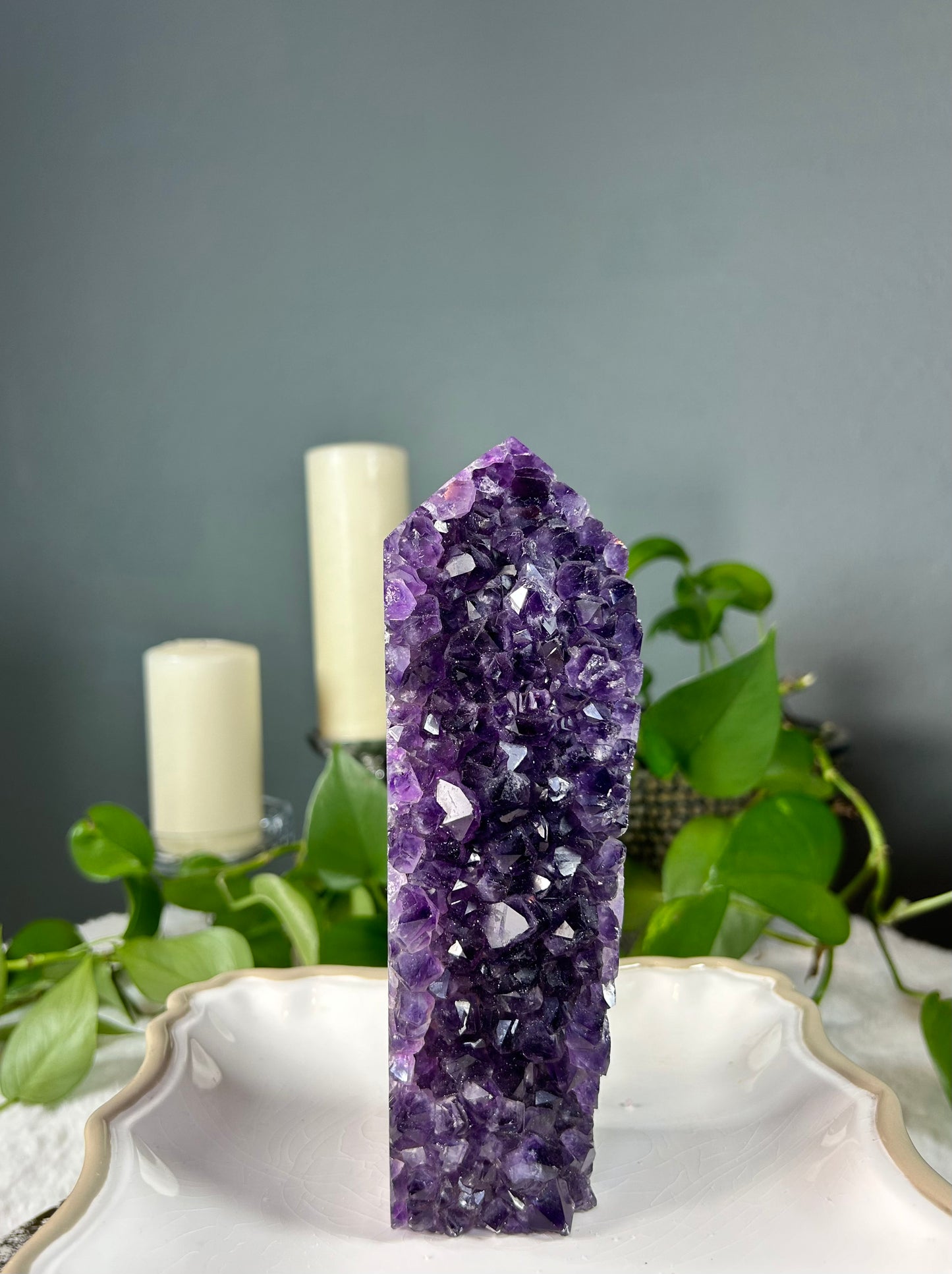 Large 100% natural purple amethyst x orca agate geode/raw cluster tower/point - 2.215 pounds (2.5in x 7.5in x 2in)