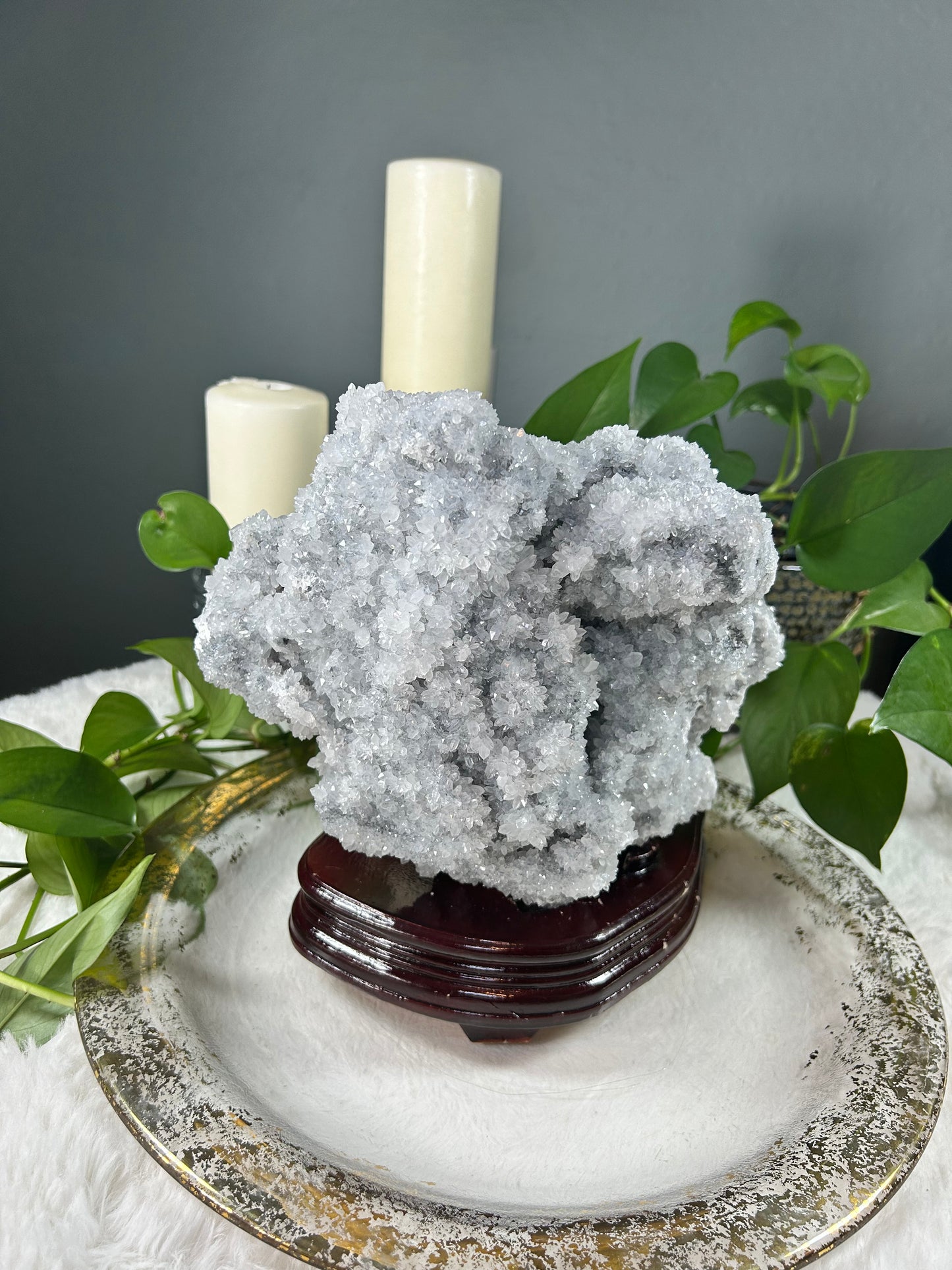 XX-Large sphalerite raw druzy piece with custom stand and gorgeous calcite inclusions - 16.2 pounds (9in x 11in x 8.5in)