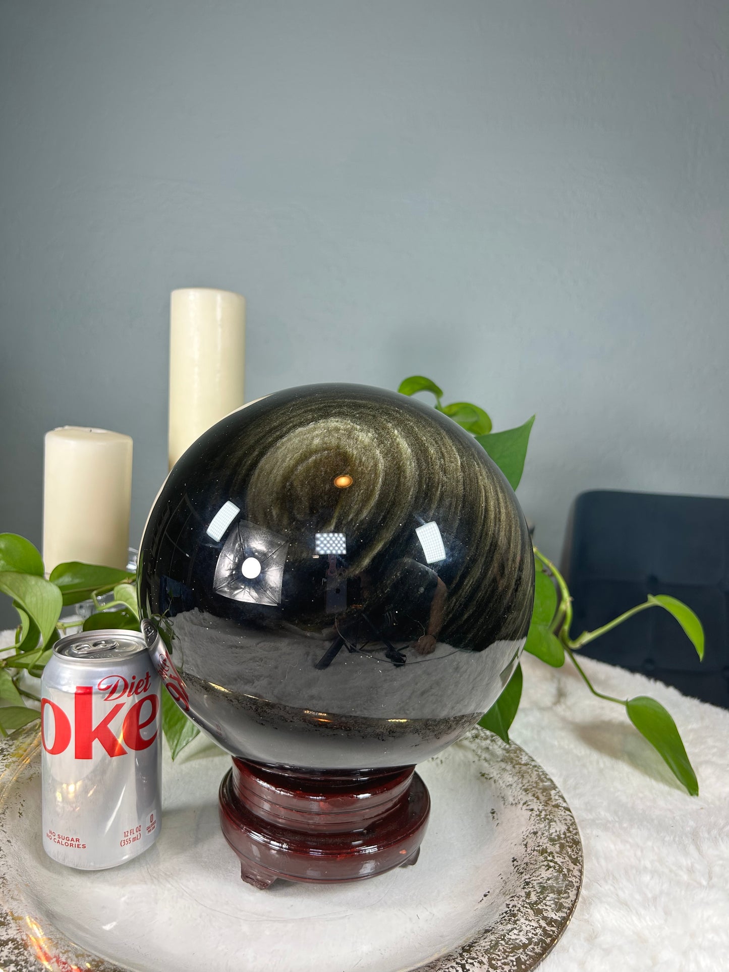 XX-large GIANT golden obsidian sphere statement piece with bullseye sheen-33.32 pounds (9 inches)