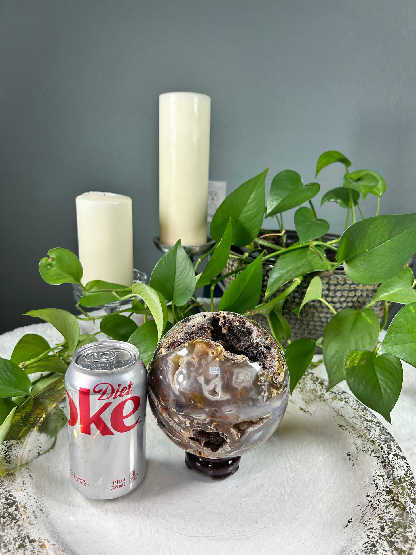 Large raw druzy mixed tourmaline crystal sphere and tower set - sphere is 5.795 pounds (5.5 inches) tower is 5.2 pounds (3.5in x 13in x 3in) - discount for set but can be sold separately