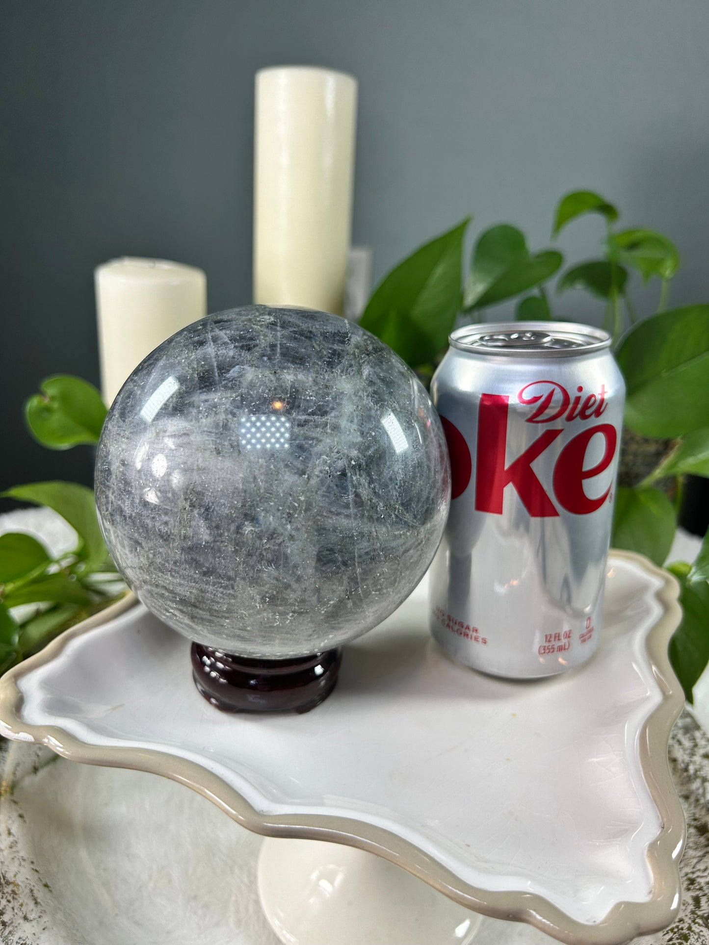Large purple and pink flash Labradorite crystal sphere 4.515 pounds (4.5 inches)