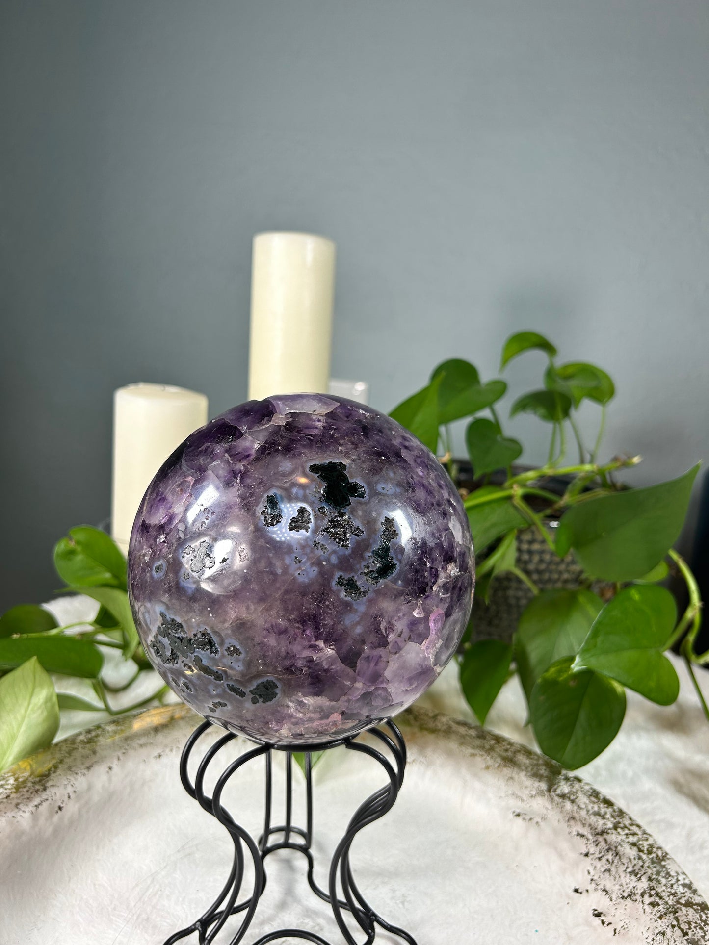 Large dark purple amethyst raw druzy sphere - 9.895 pounds (6 inches)
