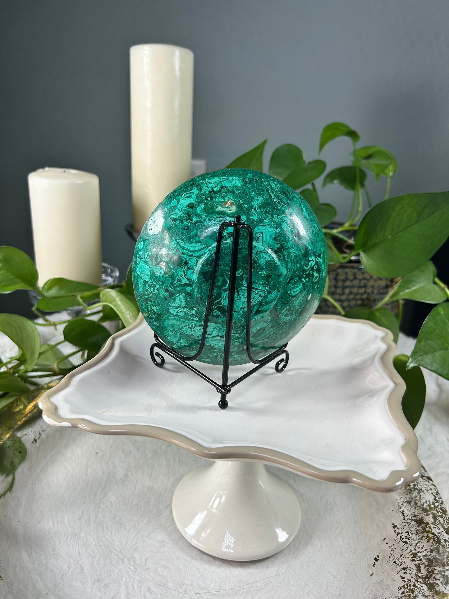 Medium 100% natural polished malachite plate show piece (not for consumption) - .55 pounds (5.25 inches)