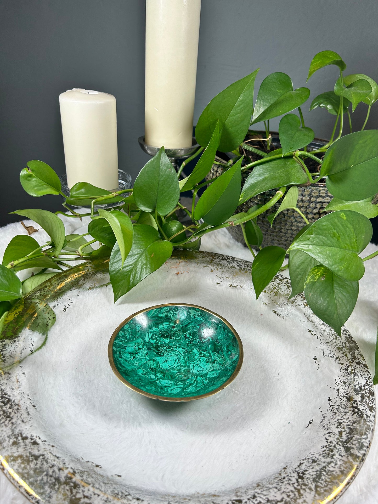 Medium 100% natural polished malachite plate show piece (not for consumption) - .55 pounds (5.25 inches)