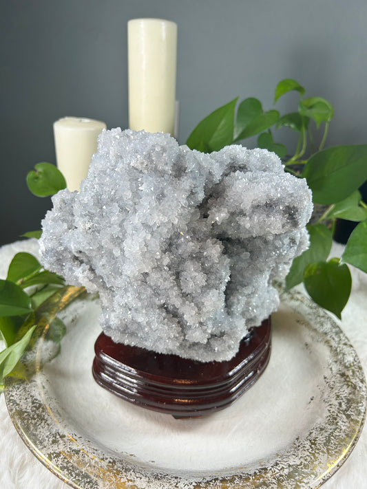XX-Large sphalerite raw druzy piece with custom stand and gorgeous calcite inclusions - 16.2 pounds (9in x 11in x 8.5in)