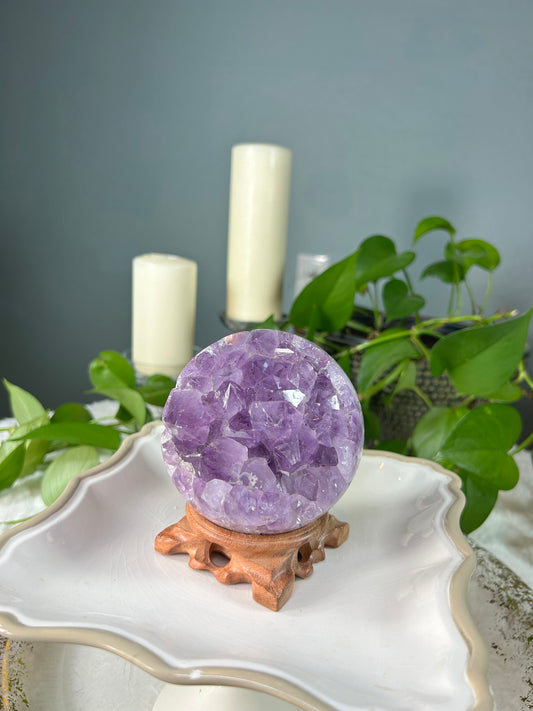 Large premium 100% natural light purple Brazilian amethyst raw druzy geode sphere - 2.235 pounds (3.5 inches)