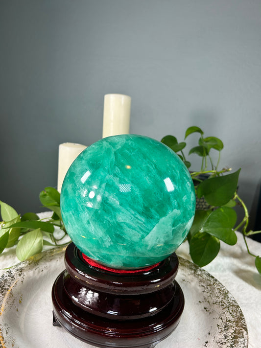 XX-Large icy mint green fluorite sphere - 26.705 pounds (7.5 inches)