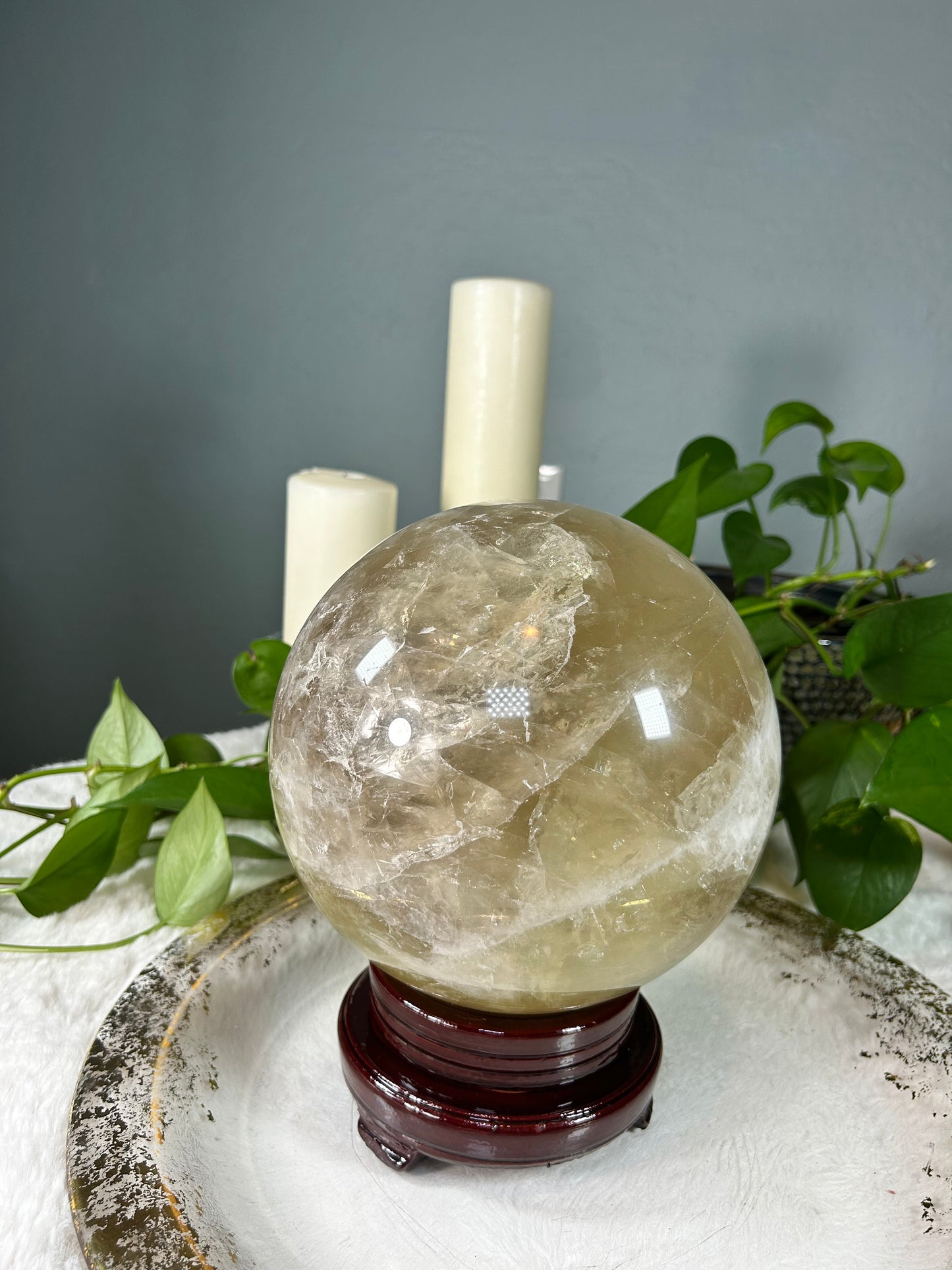 XX-large smoky quartz citrine sphere with rainbows (heat treated) - 22.915 pounds (7inches)
